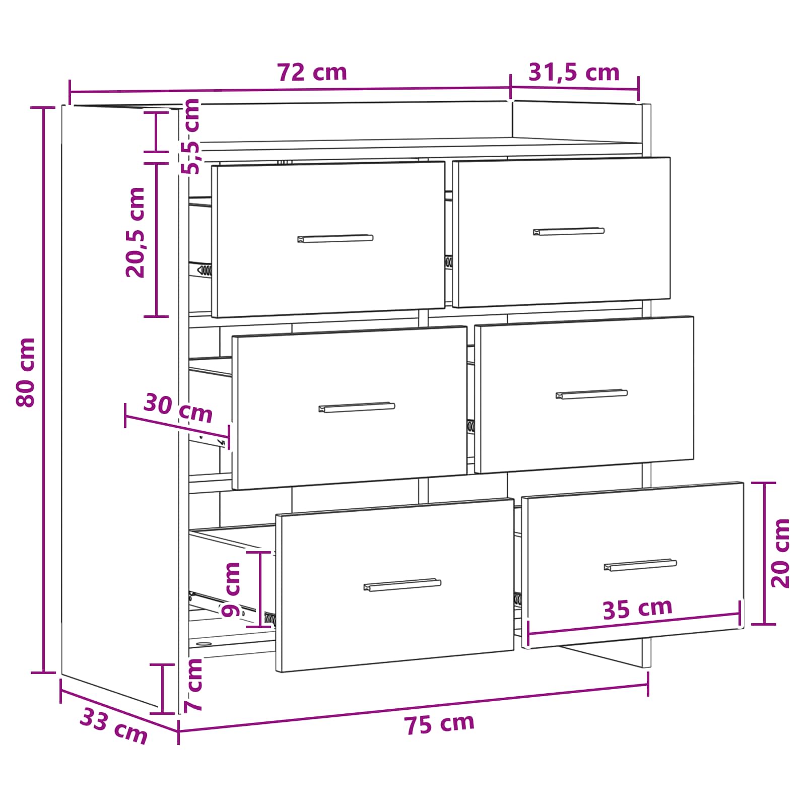 Sideboard Geräucherte Eiche 75 x 33 x 80 cm Holzwerkstoff