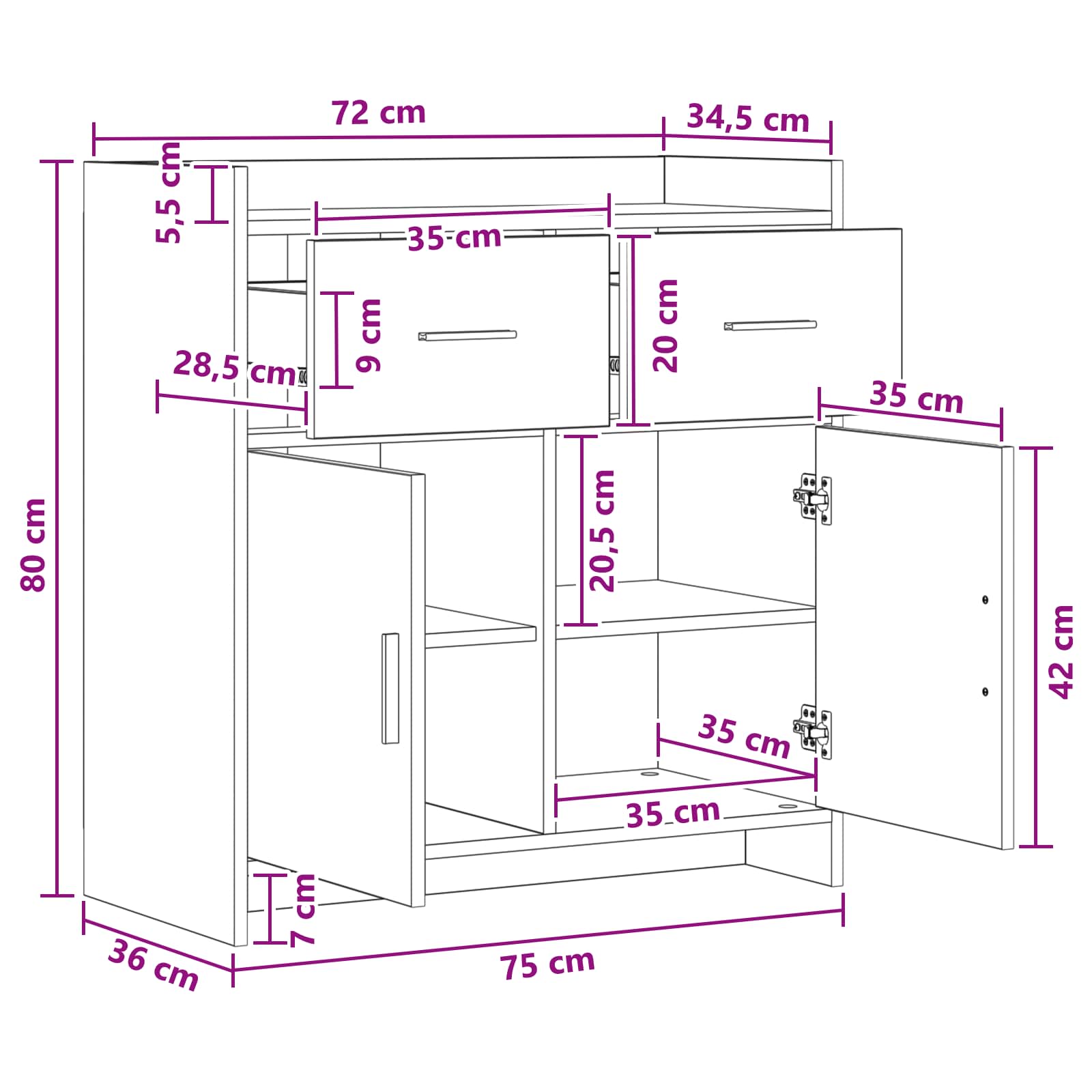 Sideboard Geräucherte Eiche 75 x 36 x 80 cm Holzwerkstoff