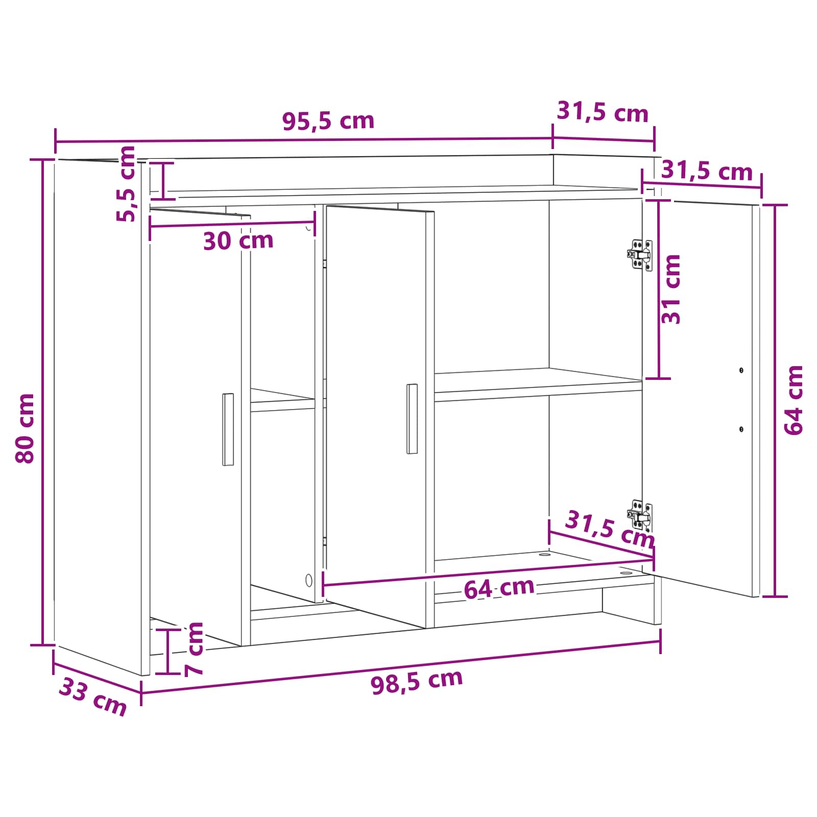 Sideboard Geräucherte Eiche 98,5 x 33 x 80 cm Holzwerkstoff