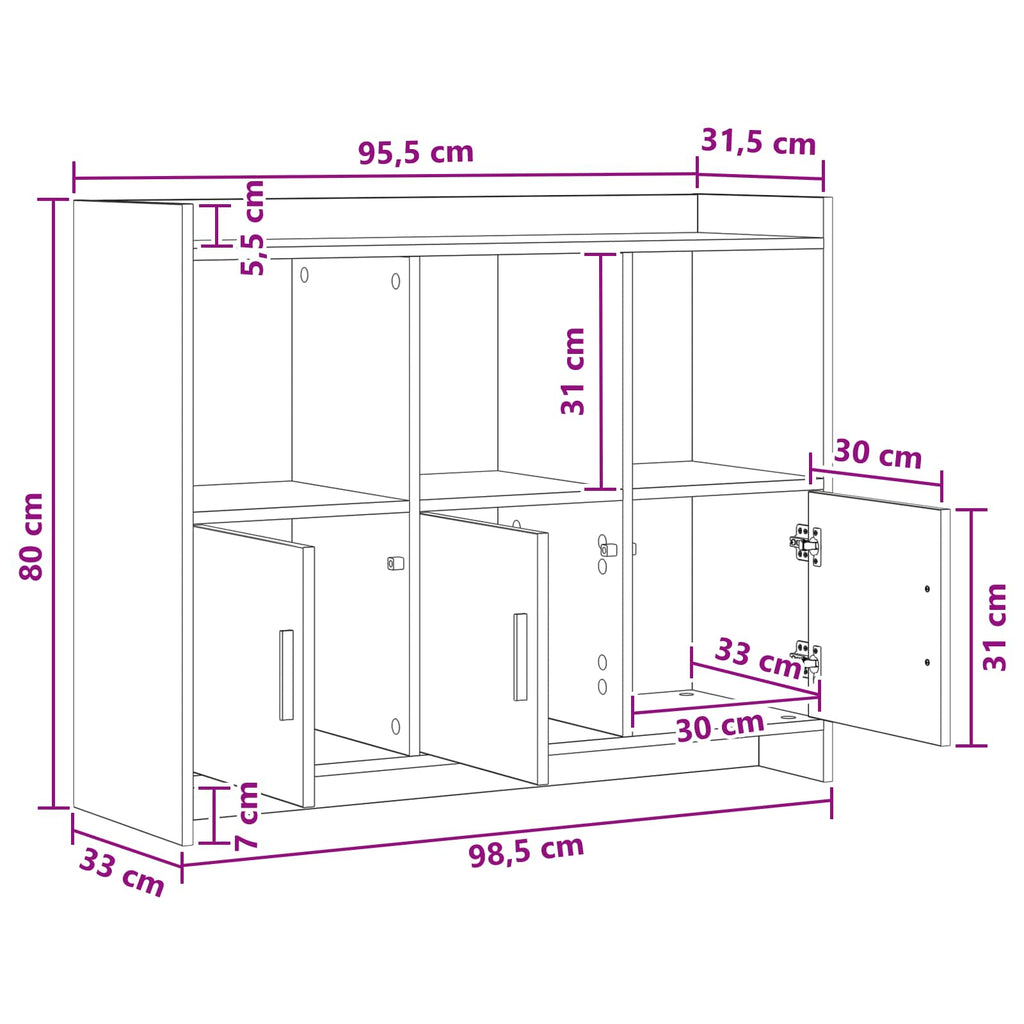 Sideboard Schwarze Eiche 98,5 x 33 x 80 cm Holzwerkstoff