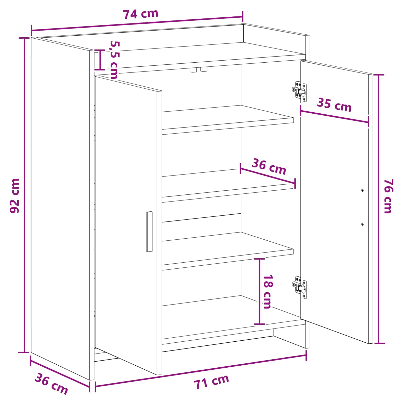 Schuhschrank mit Tür Betongrau 73,5 x 36 x 92 cm Holzwerkstoff