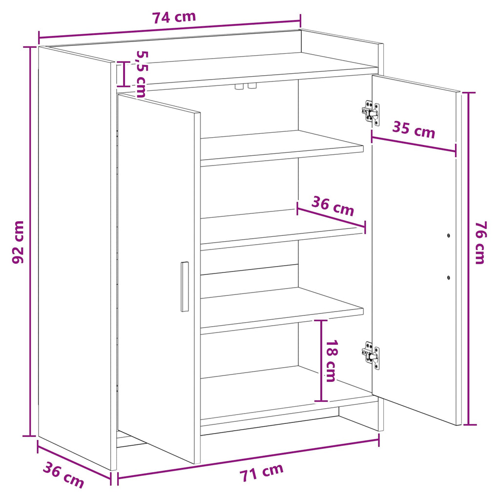 Schuhschrank Geräucherte Eiche 73,5 x 36 x 92 cm Holzwerkstoff