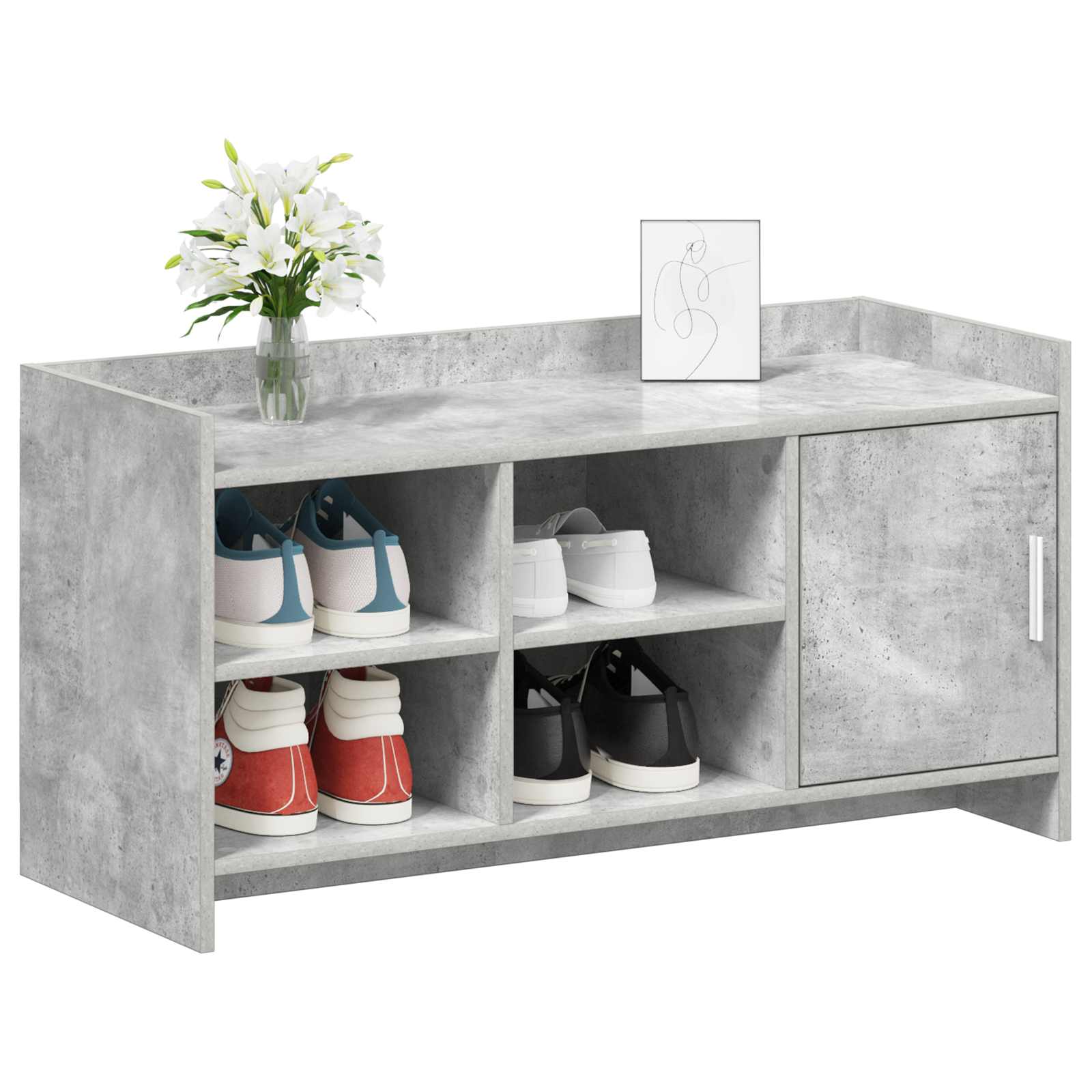 Schuhschrank mit Tür Betongrau 100 x 39,5 x 51 cm Holzwerkstoff
