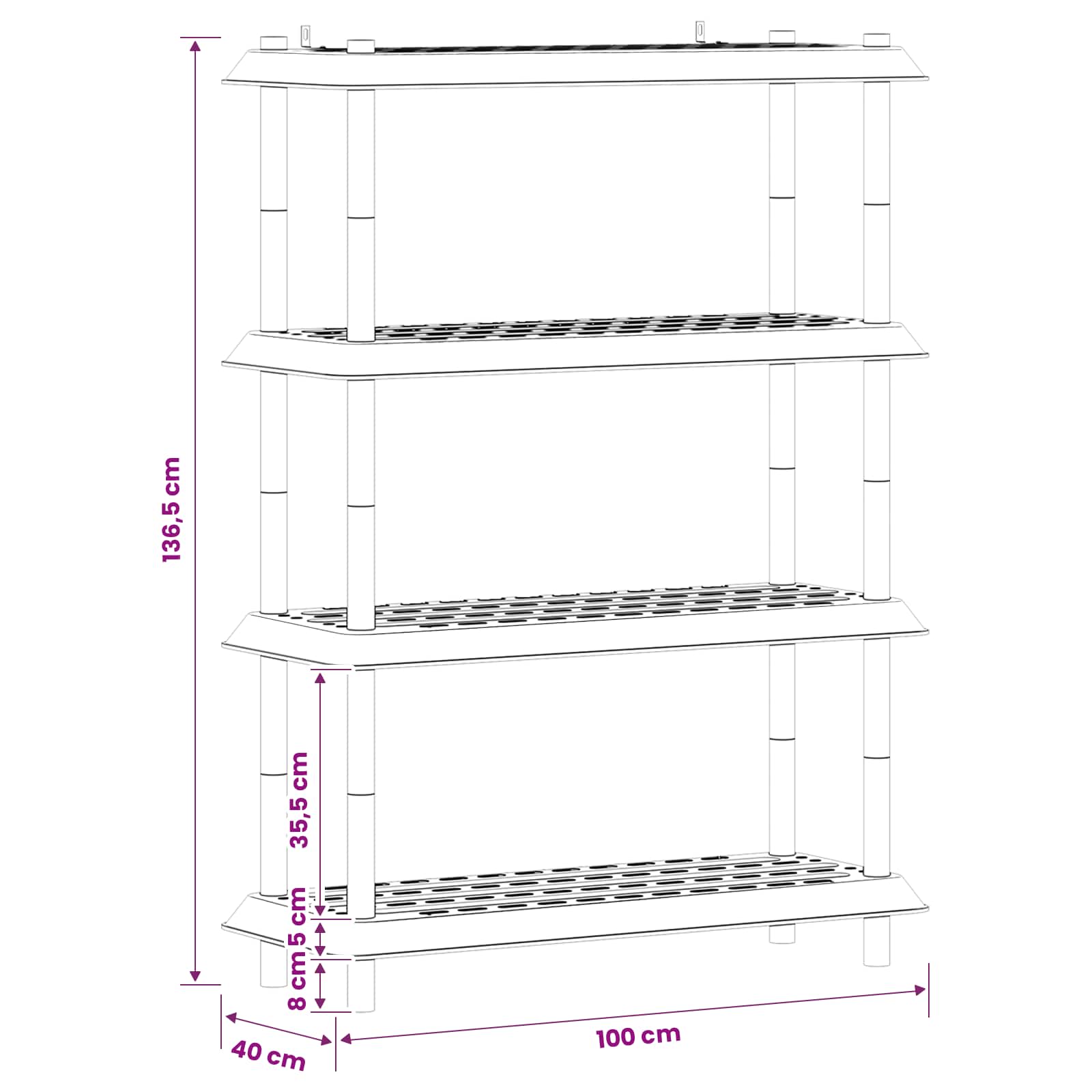 Regaleinheit 4 Ebenen 100 x 40 x 136,5 cm PP Braun
