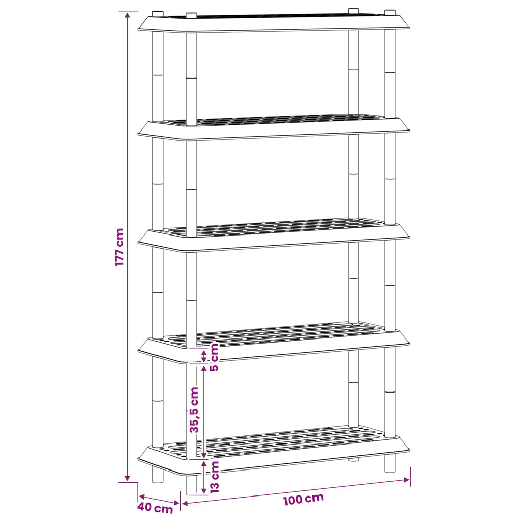 Regaleinheit 5 Ebenen 100 x 40 x 177 cm PP Weiß