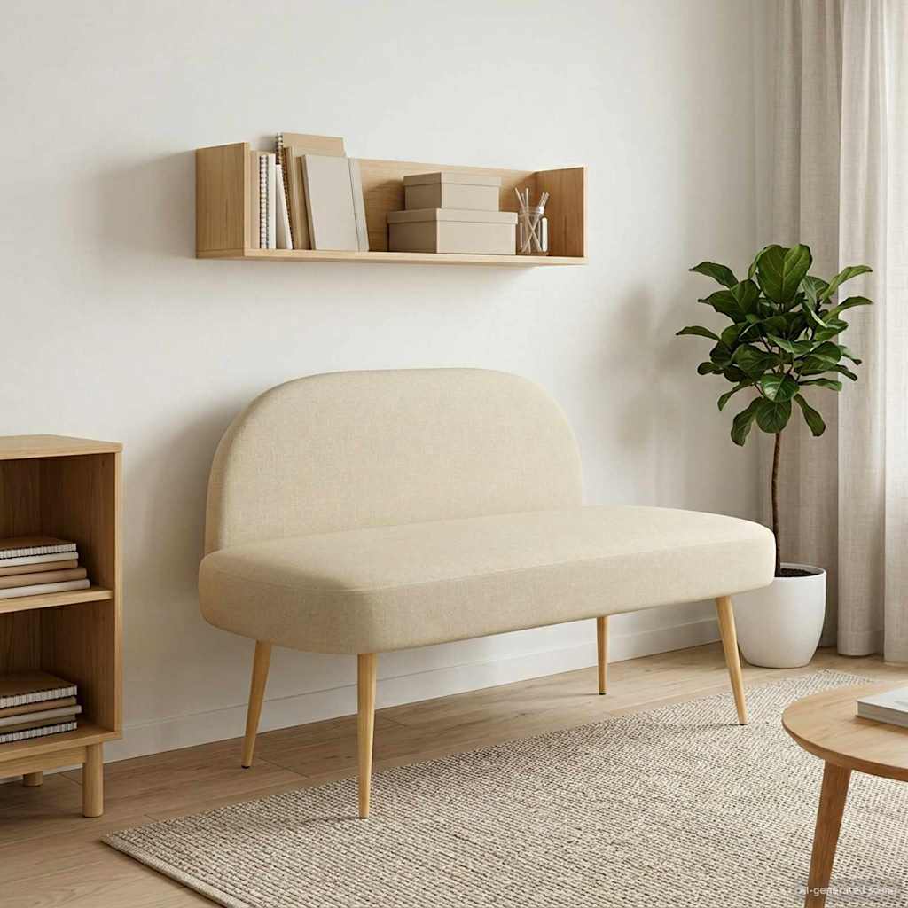 Gepolsterte Bank mit Rückenlehne Creme 110 x 60 x 76 cm