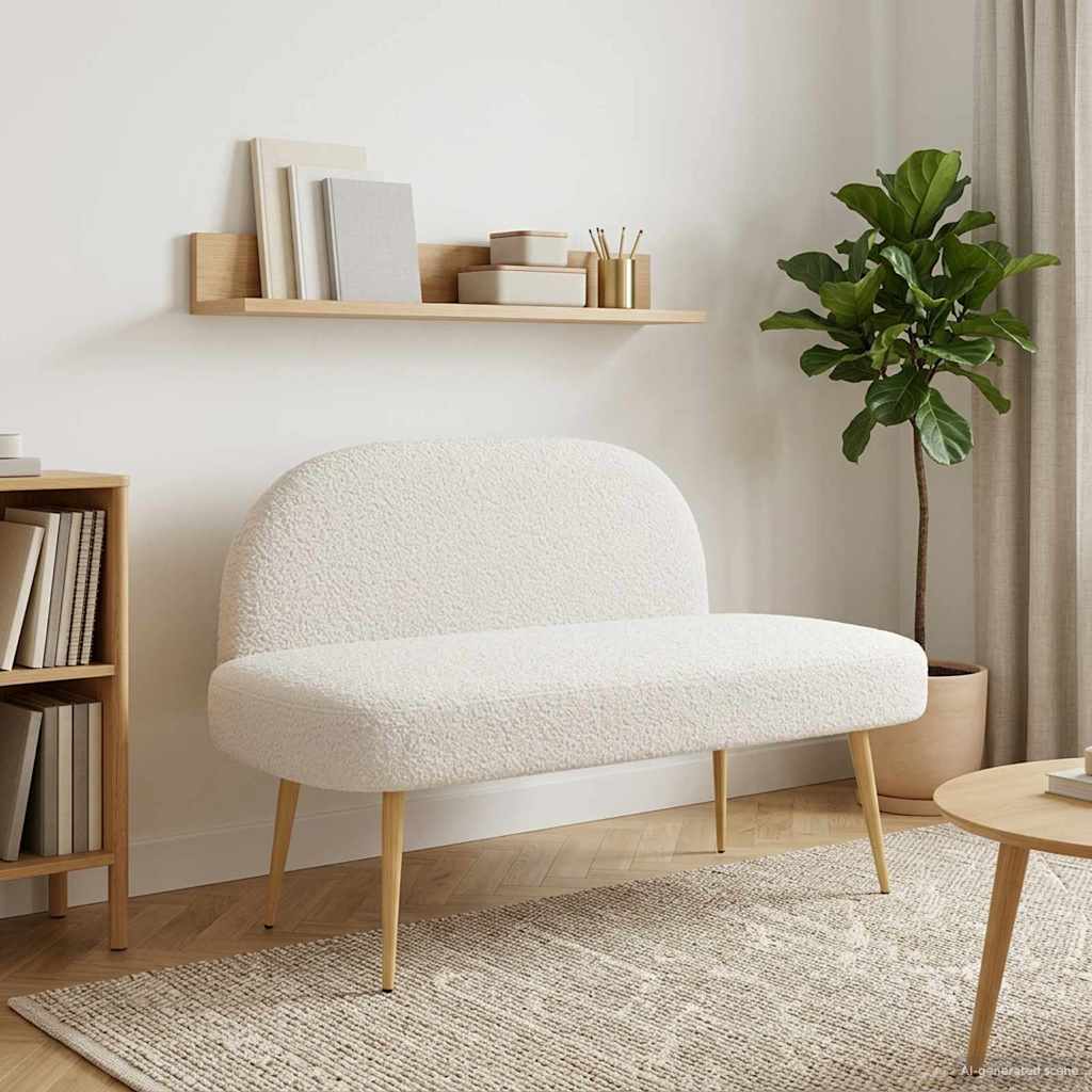 Gepolsterte Bank mit Rückenlehne Creme 110 x 60 x 76 cm Bouclé