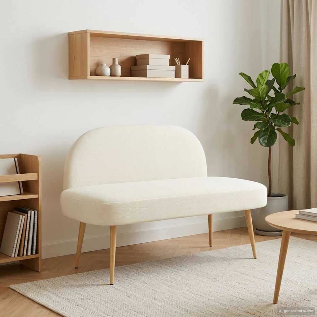 Gepolsterte Bank mit Rückenlehne Creme 110 x 60 x 76 cm