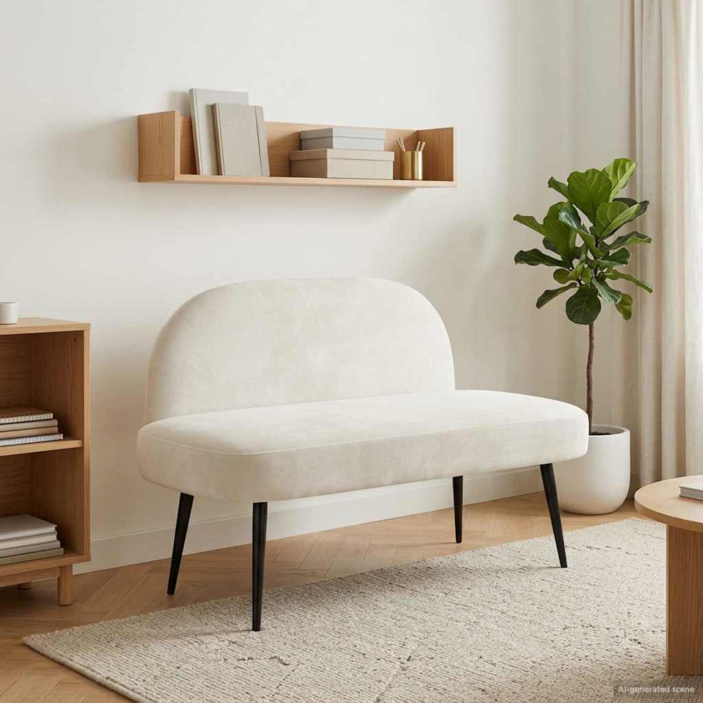 Gepolsterte Bank mit Rückenlehne Creme 110 x 60 x 76 cm Samt