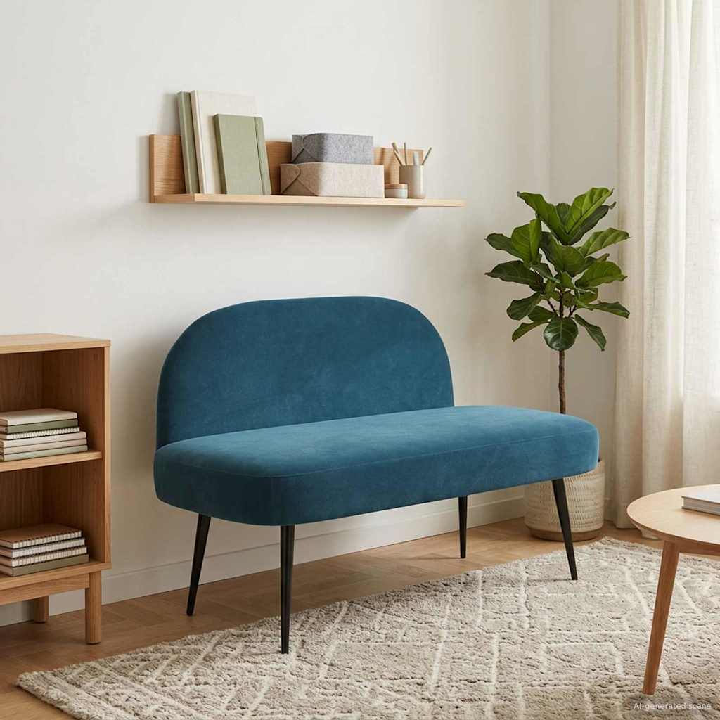 Gepolsterte Bank mit Rückenlehne Blau 110 x 60 x 76 cm Samt