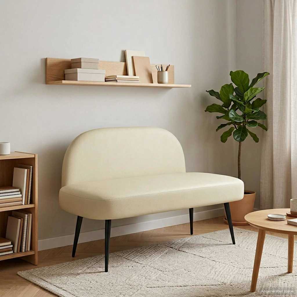 Gepolsterte Bank mit Rückenlehne Creme 110 x 60 x 76 cm
