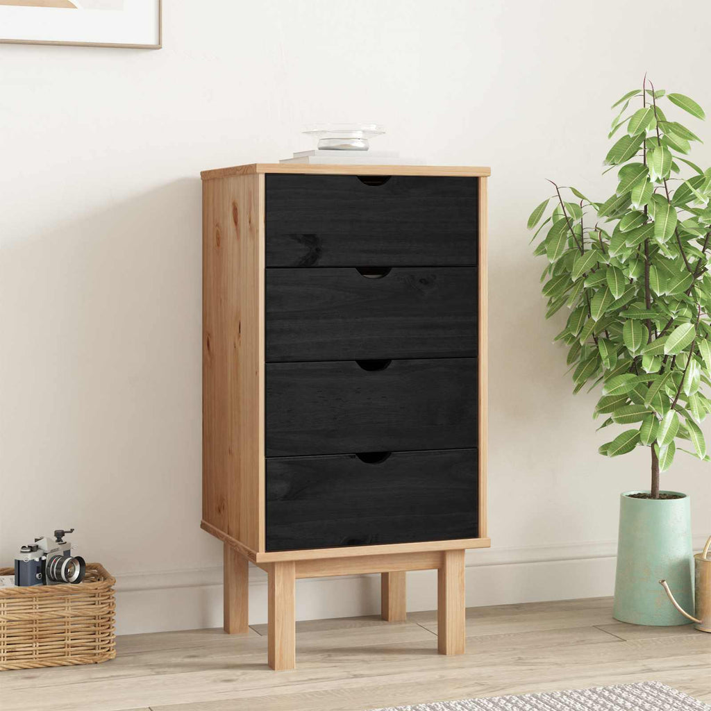 Kommode OTTA Schwarz 45 x 39 x 90 cm Massives Kiefernholz