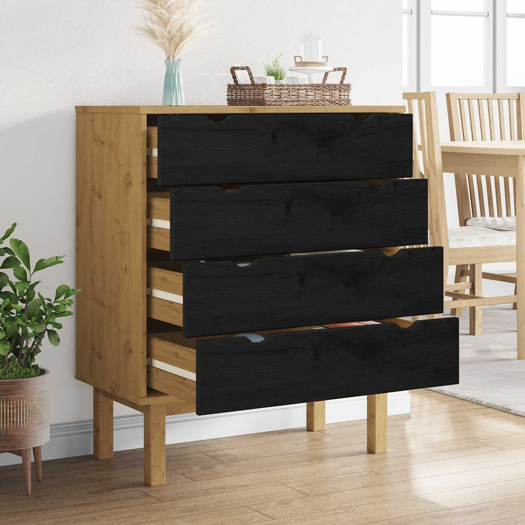 Kommode OTTA Schwarz 76,5 x 39,5 x 90 cm Massives Kiefernholz