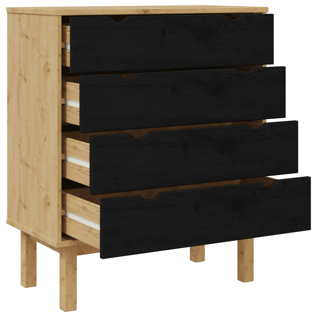 Kommode OTTA Schwarz 76,5 x 39,5 x 90 cm Massives Kiefernholz
