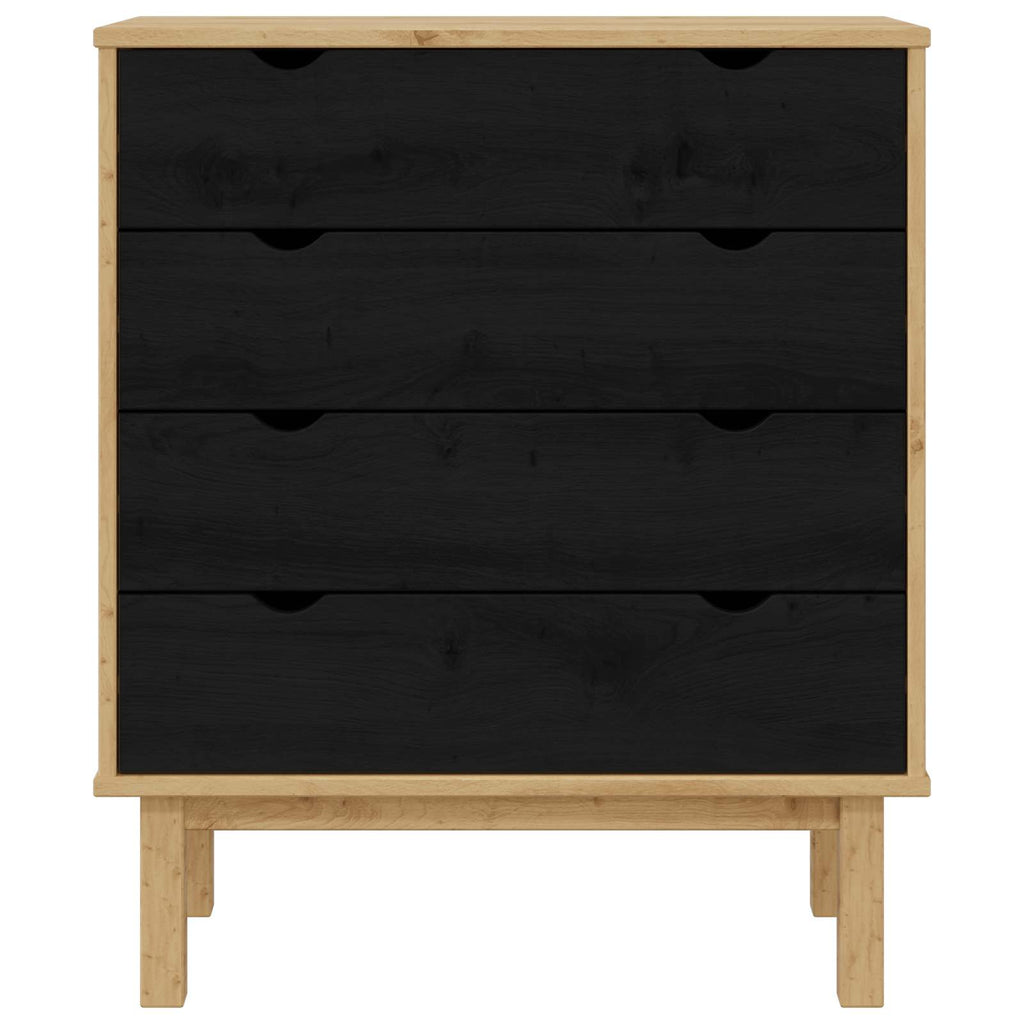 Kommode OTTA Schwarz 76,5 x 39,5 x 90 cm Massives Kiefernholz