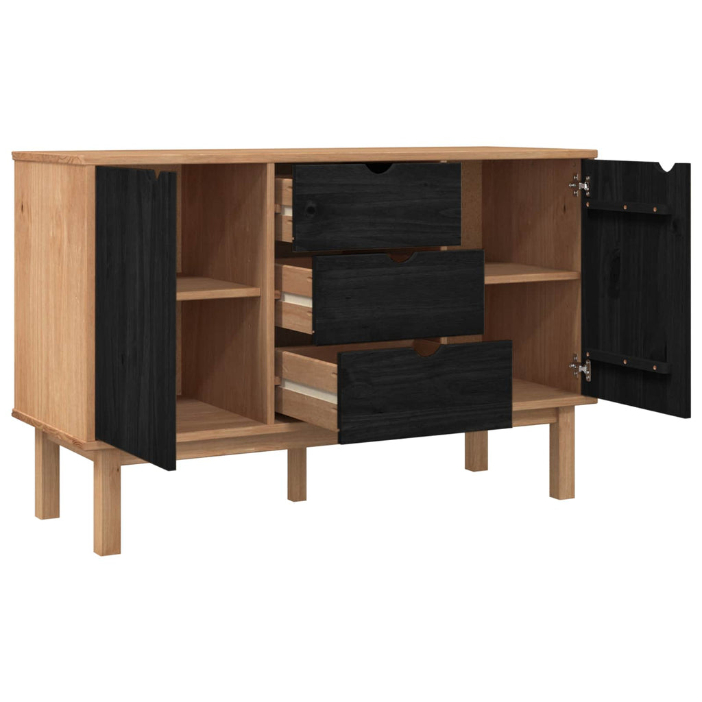 Sideboard OTTA Schwarz 113,5 x 43 x 73 cm Massives Kiefernholz