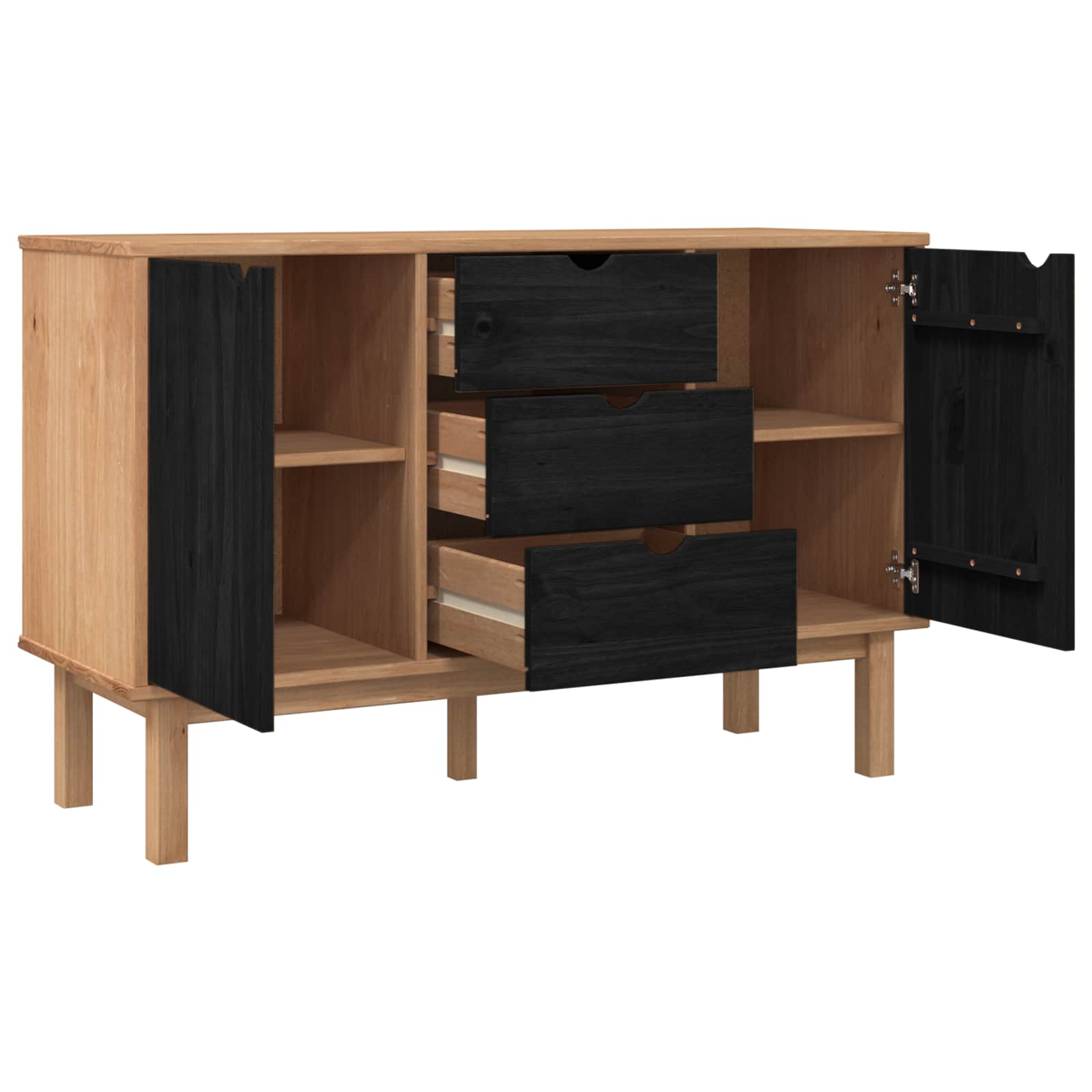 Sideboard OTTA Schwarz 113,5 x 43 x 73 cm Massives Kiefernholz