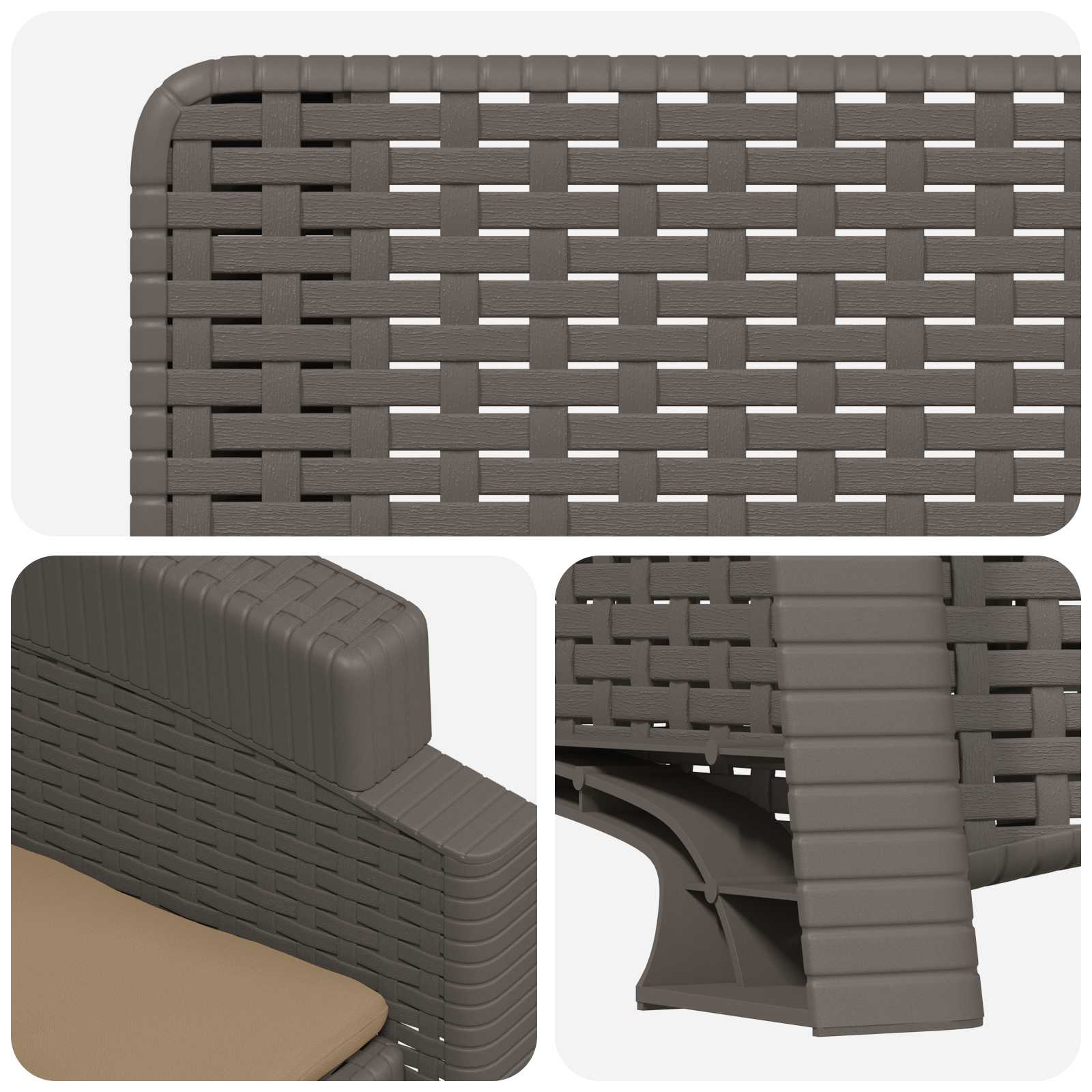 Liegesessel Garten Rattan-Optik Hellgrau und Taupe PP