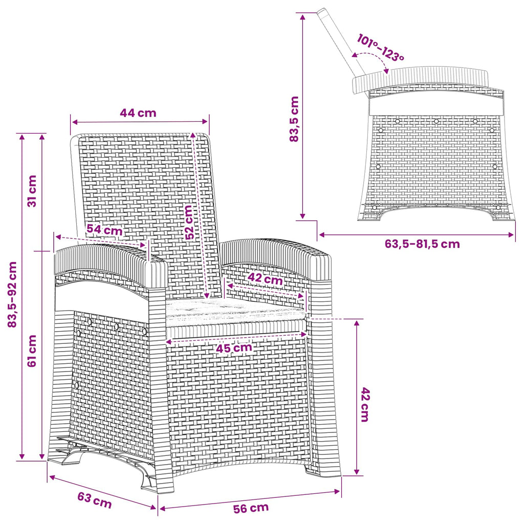 Liegesessel Garten Rattan-Optik 2 pcs Anthrazit und Creme PP