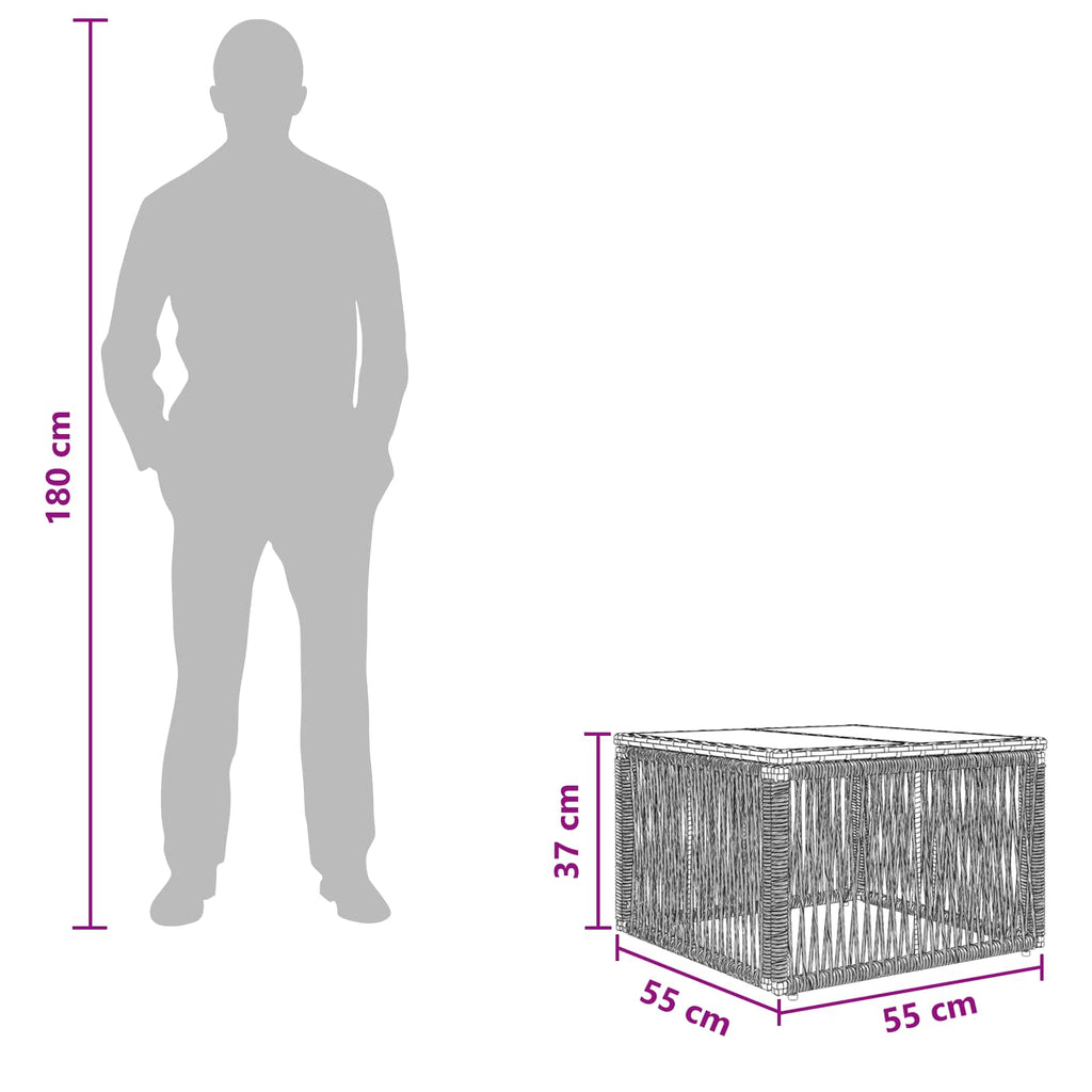Gartentisch Schwarz 55 x 55 x 37 cm PE Rattan und Glas