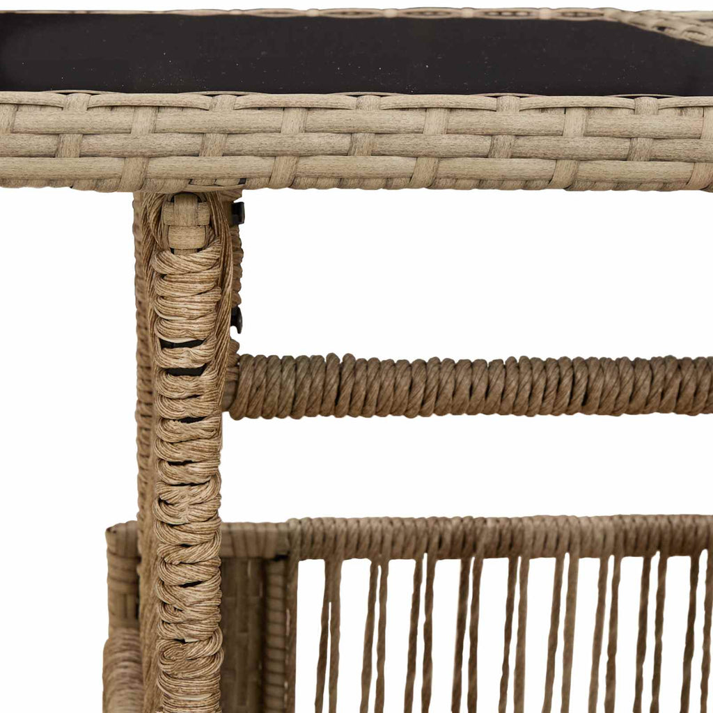 Gartentisch Beige 100 x 55 x 37 cm PE Rattan und Glas