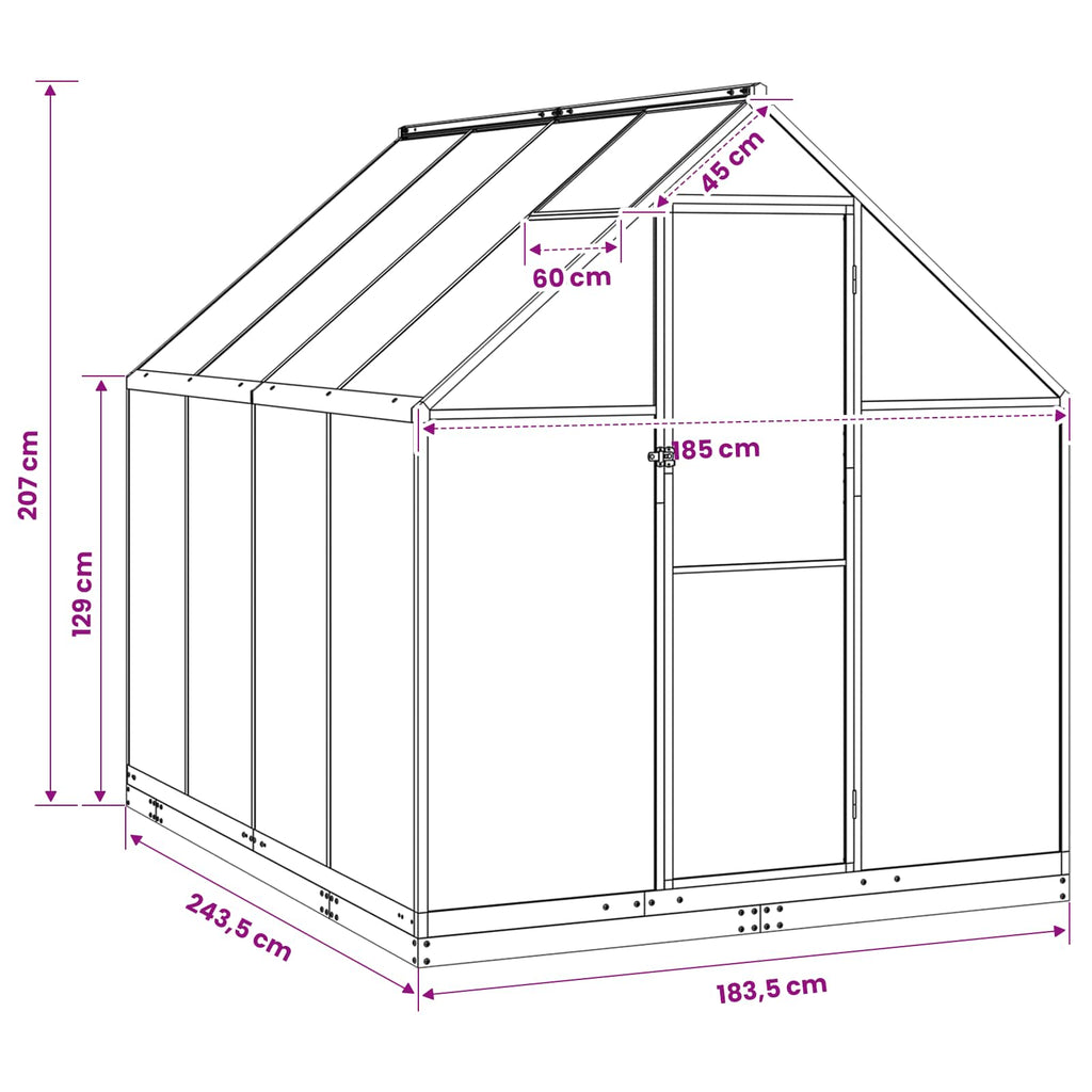 Garten Gewächshaus mit Tür Anthrazit 183,5 x 243,5 x 207 cm