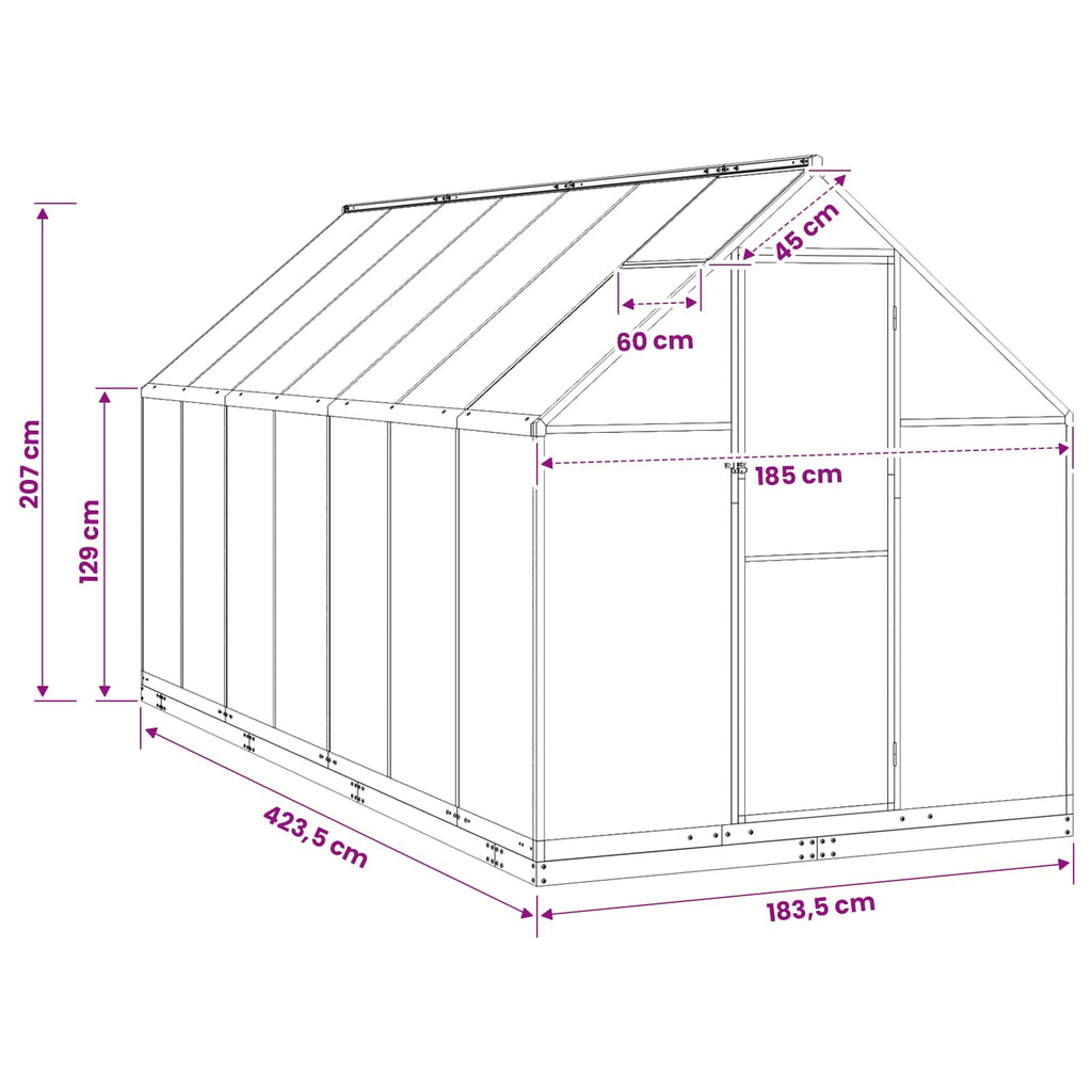 Garten Gewächshaus mit Tür Anthrazit 183,5 x 423,5 x 207 cm
