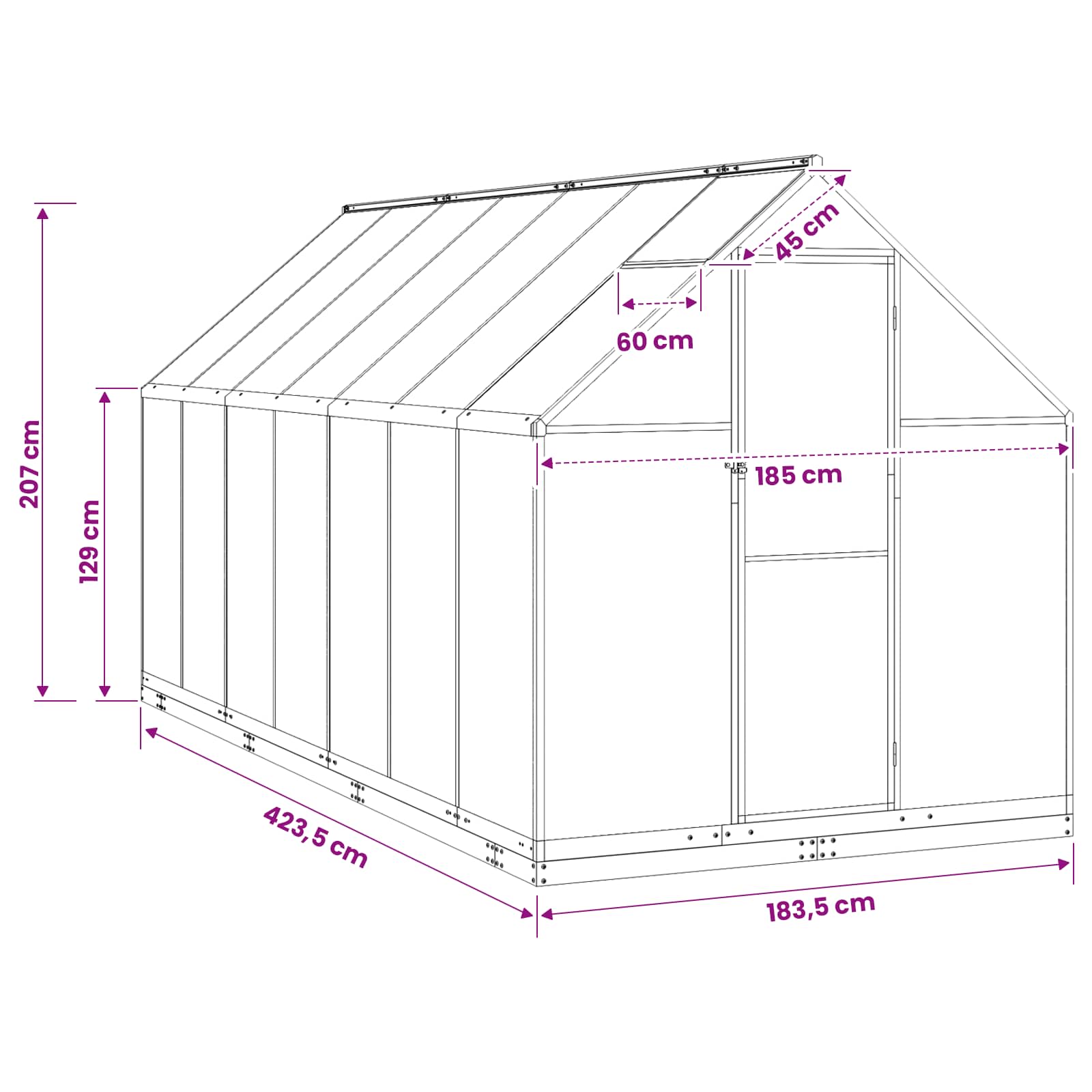 Garten Gewächshaus mit Tür Anthrazit 183,5 x 423,5 x 207 cm