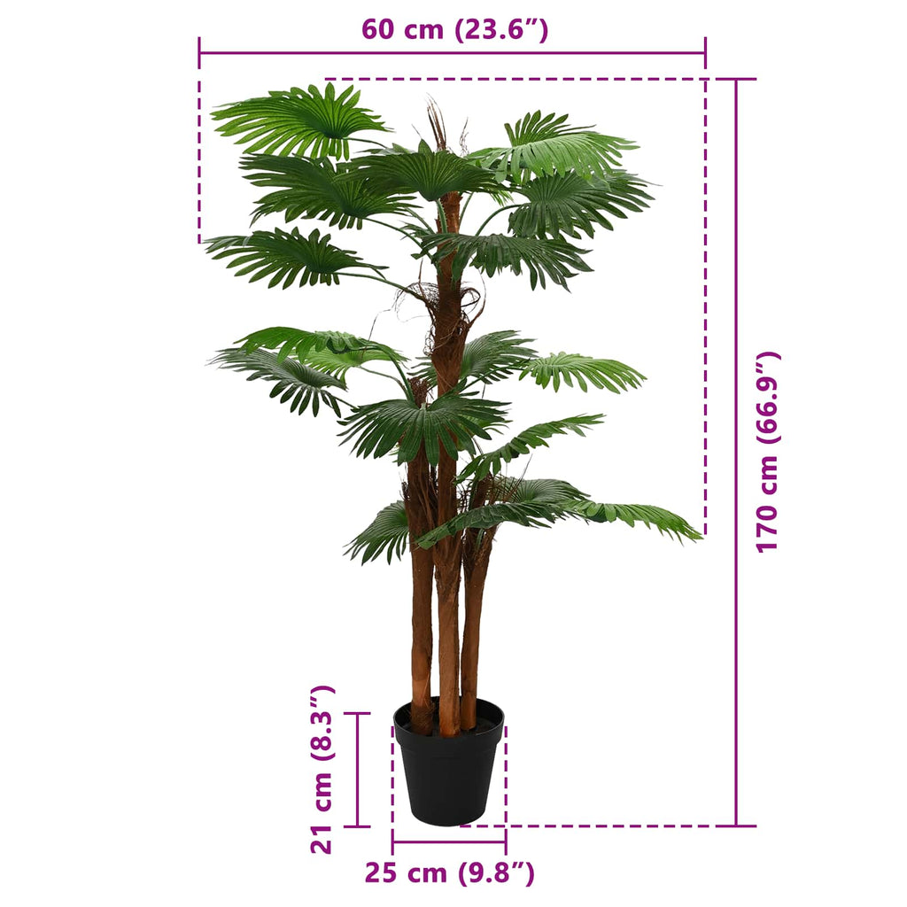 Künstliche Fächerpalme Grün 60 x 25 x 170 cm Stoff und Bambus