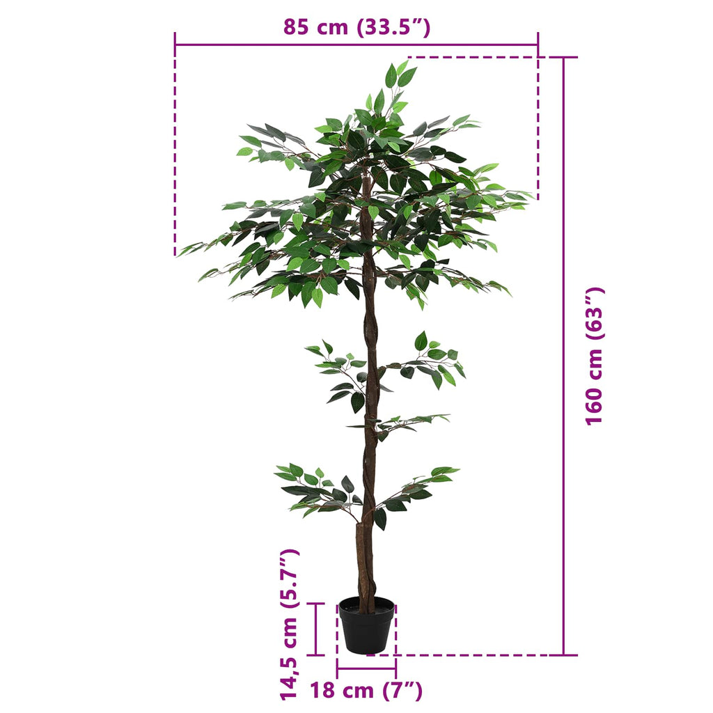 Künstliche Ficus-Pflanze Grün 85 x 18 x 160 cm Stoff und Holz