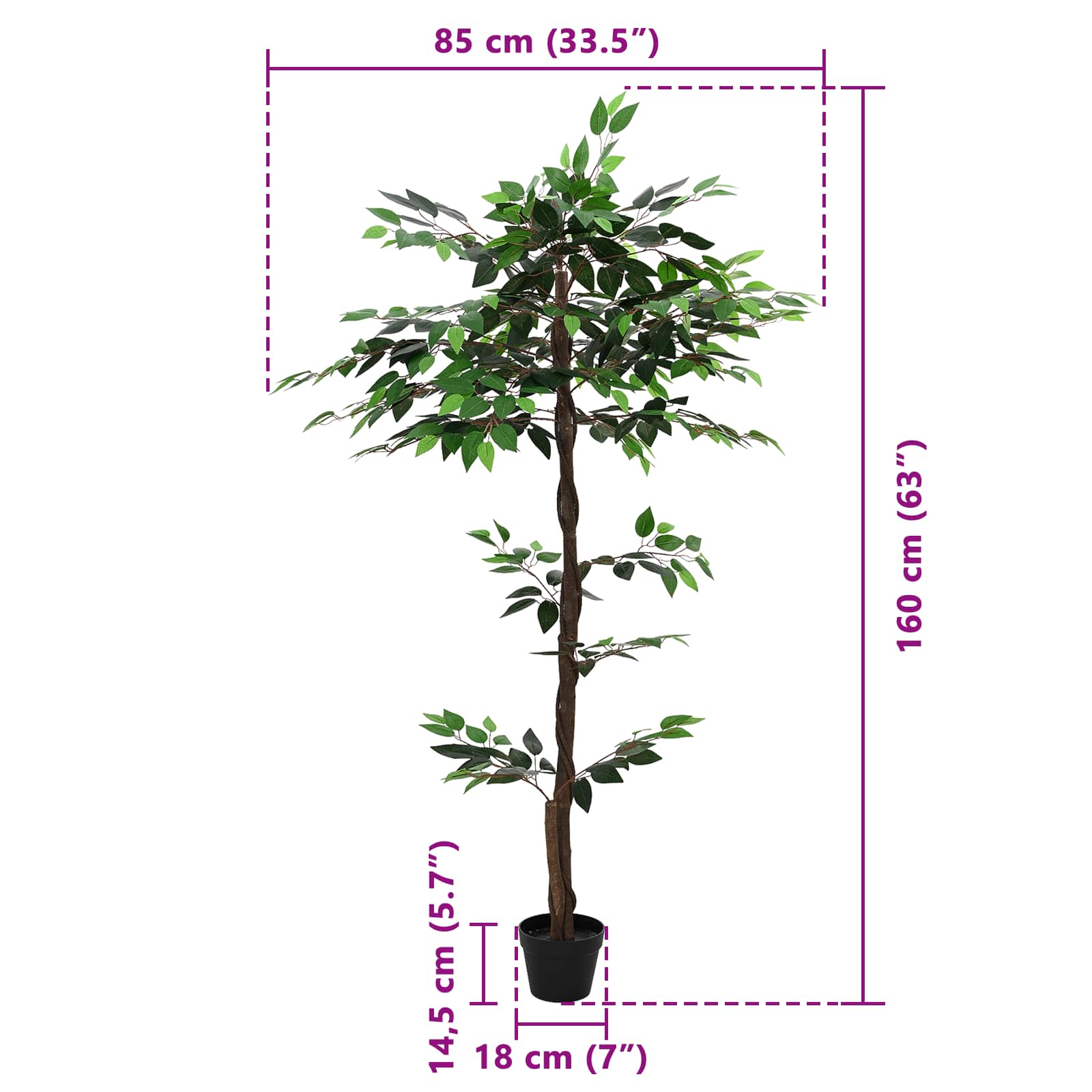 Künstliche Ficus-Pflanze Grün 85 x 18 x 160 cm Stoff und Holz