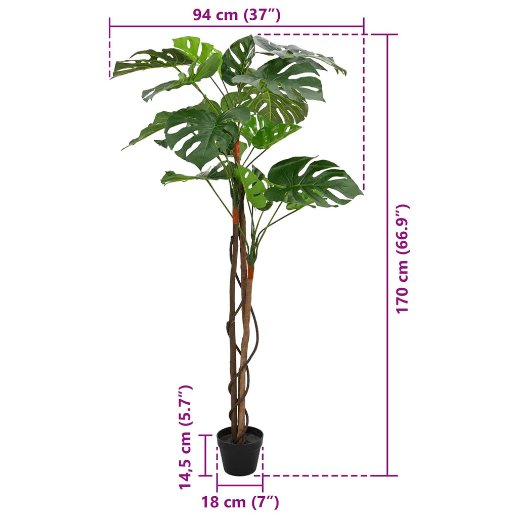 Künstliche Monstera Pflanze Grün 94 x 18 x 170 cm