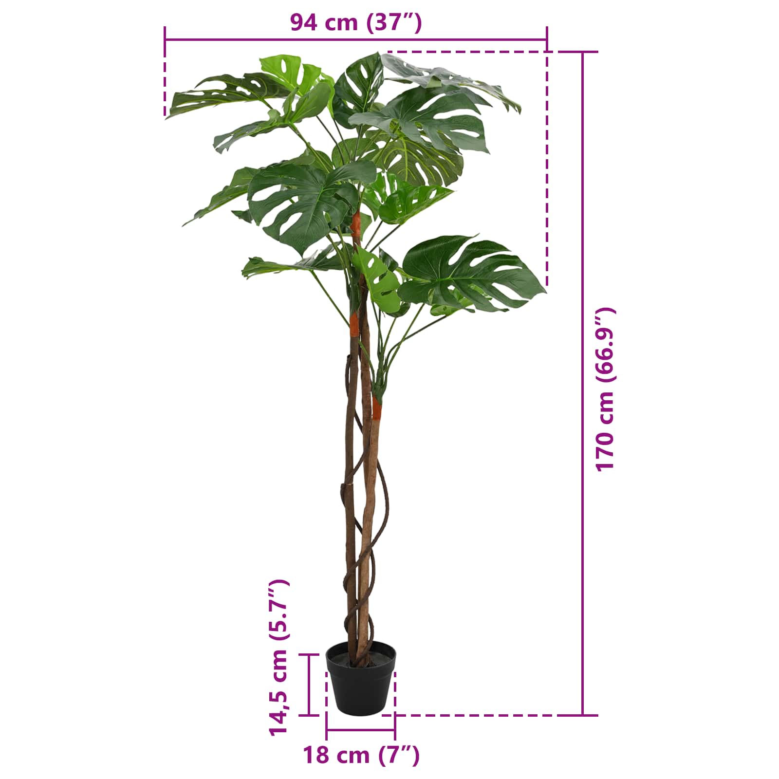 Künstliche Monstera Pflanze Grün 94 x 18 x 170 cm
