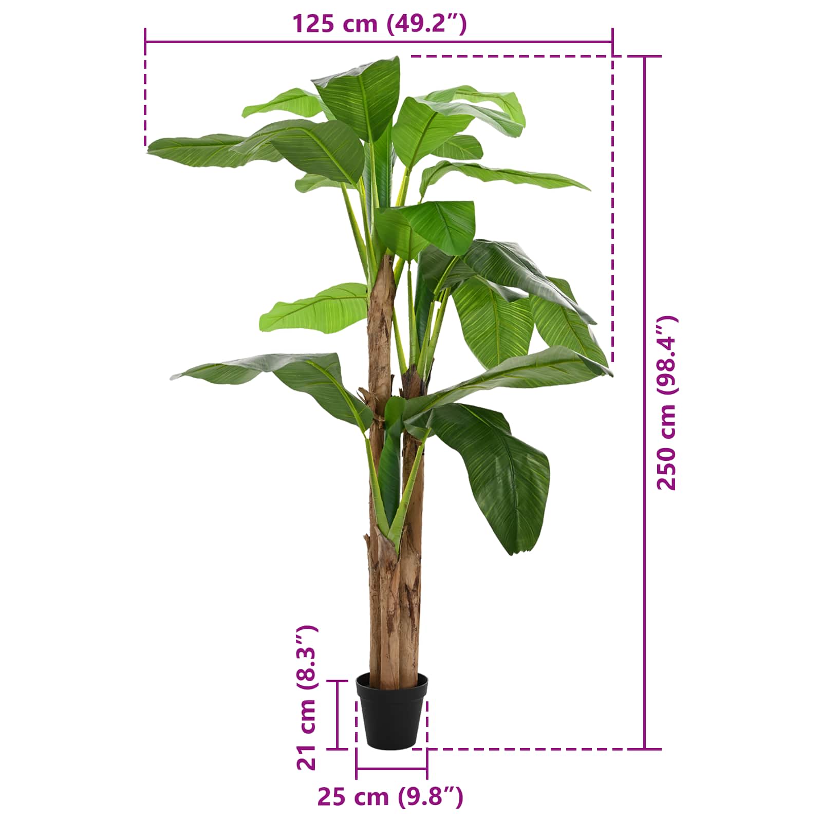 Künstlicher Bananenbaum Grün 125 x 25 x 250 cm Stoff und Bambus