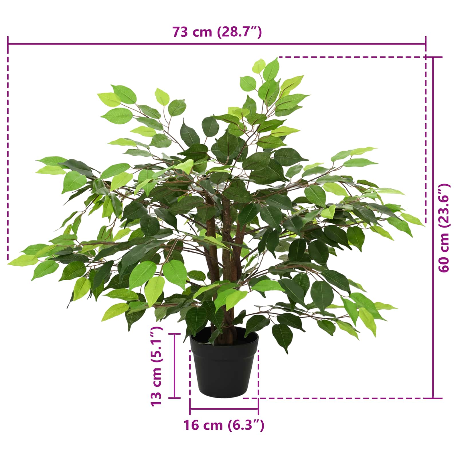 Künstliche Ficus-Pflanze Grün 73 x 16 x 60 cm Stoff und Holz