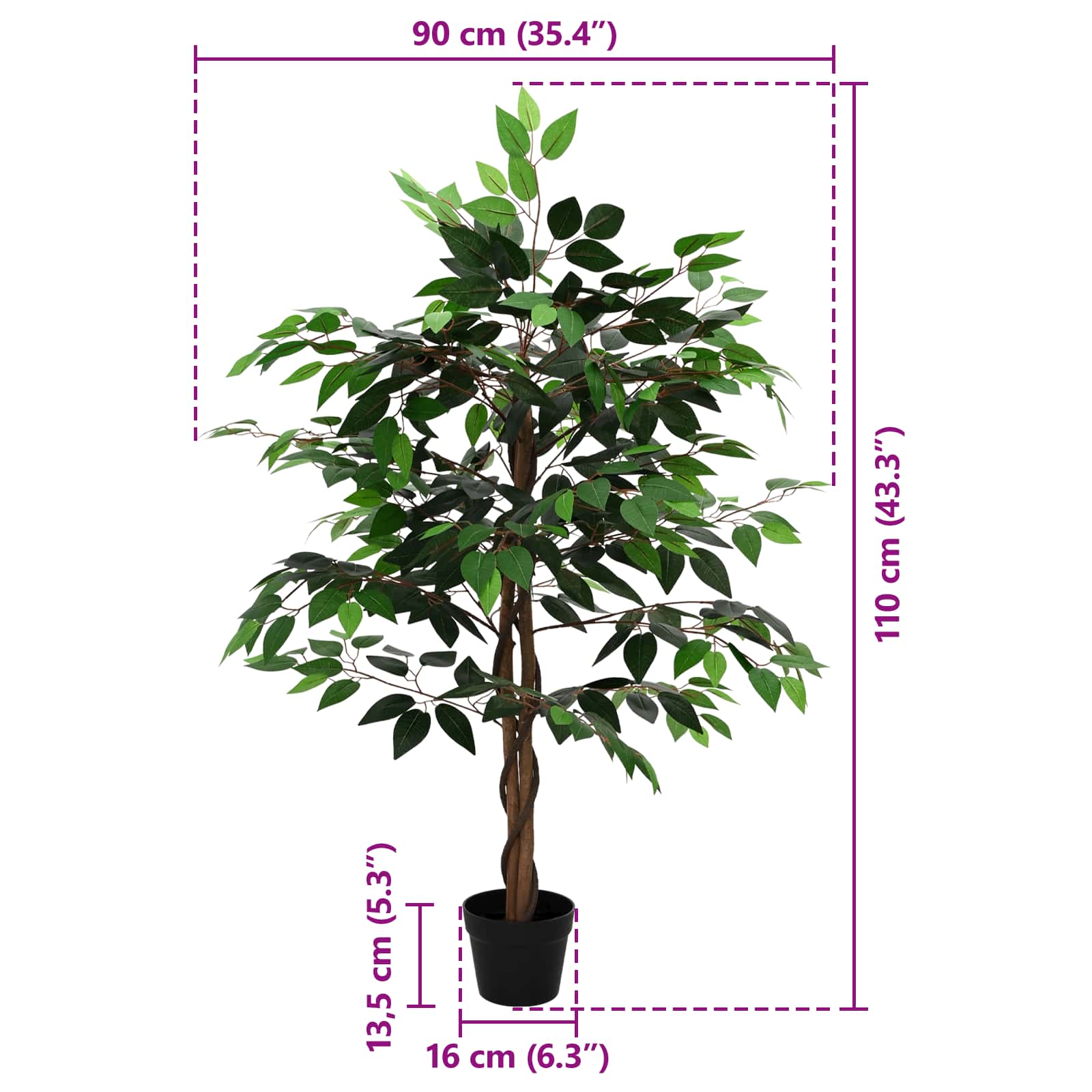 Künstliche Ficus-Pflanze Grün 90 x 16 x 110 cm Stoff und Holz