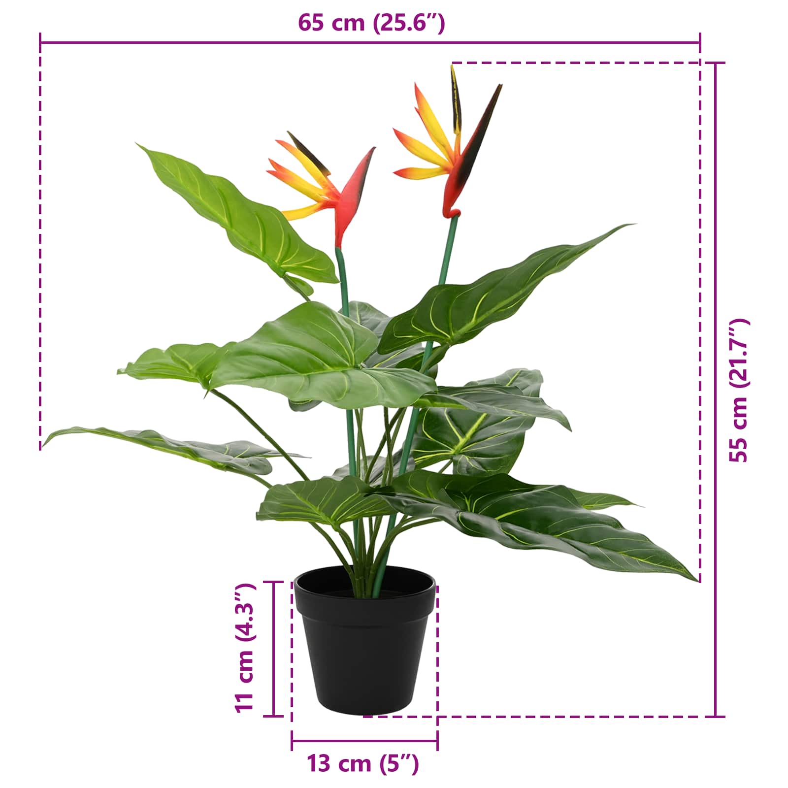 Künstliche Strelitzia-Pflanze Grün 65 x 13 x 55 cm