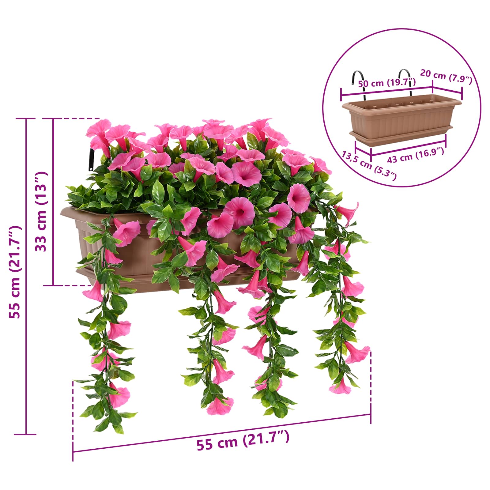 Künstliche Blumen Purpurrot 55 x 20 x 55 cm PE und Stahl