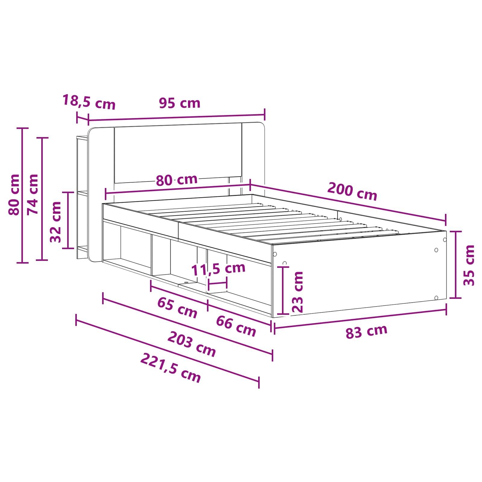Bettgestell mit Stauraum Altholz 80 x 200 cm Holzwerkstoff