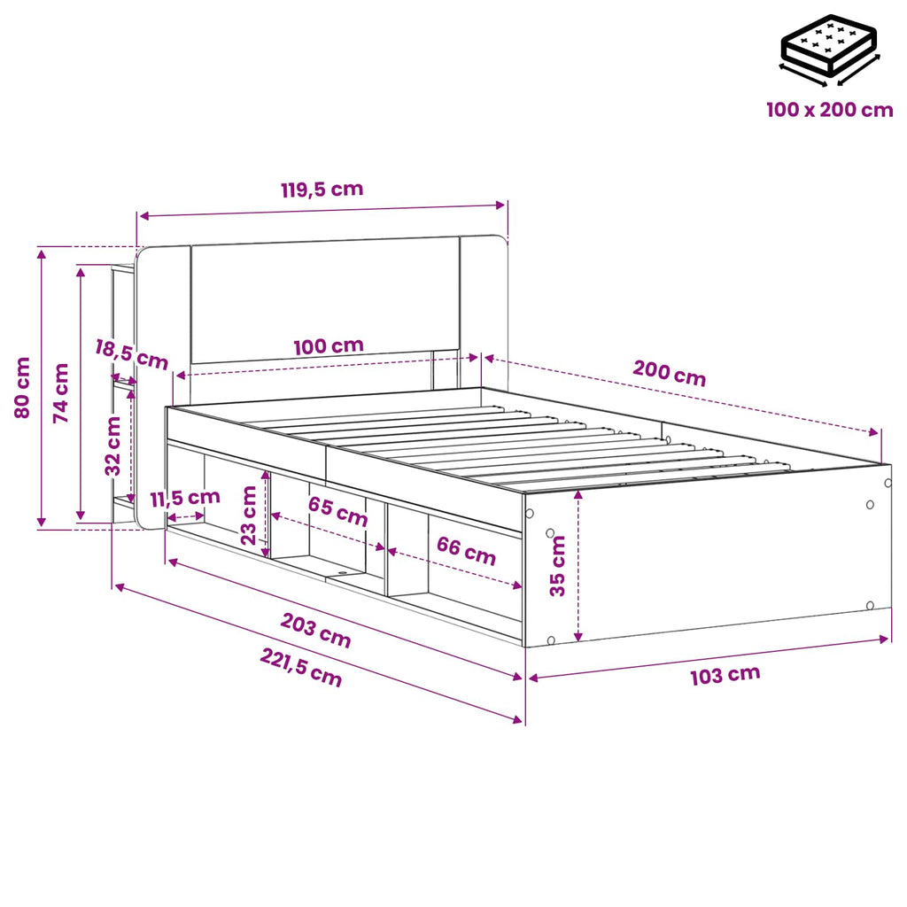 Bettgestell mit Stauraum Artisan-Eiche 100 x 200 cm