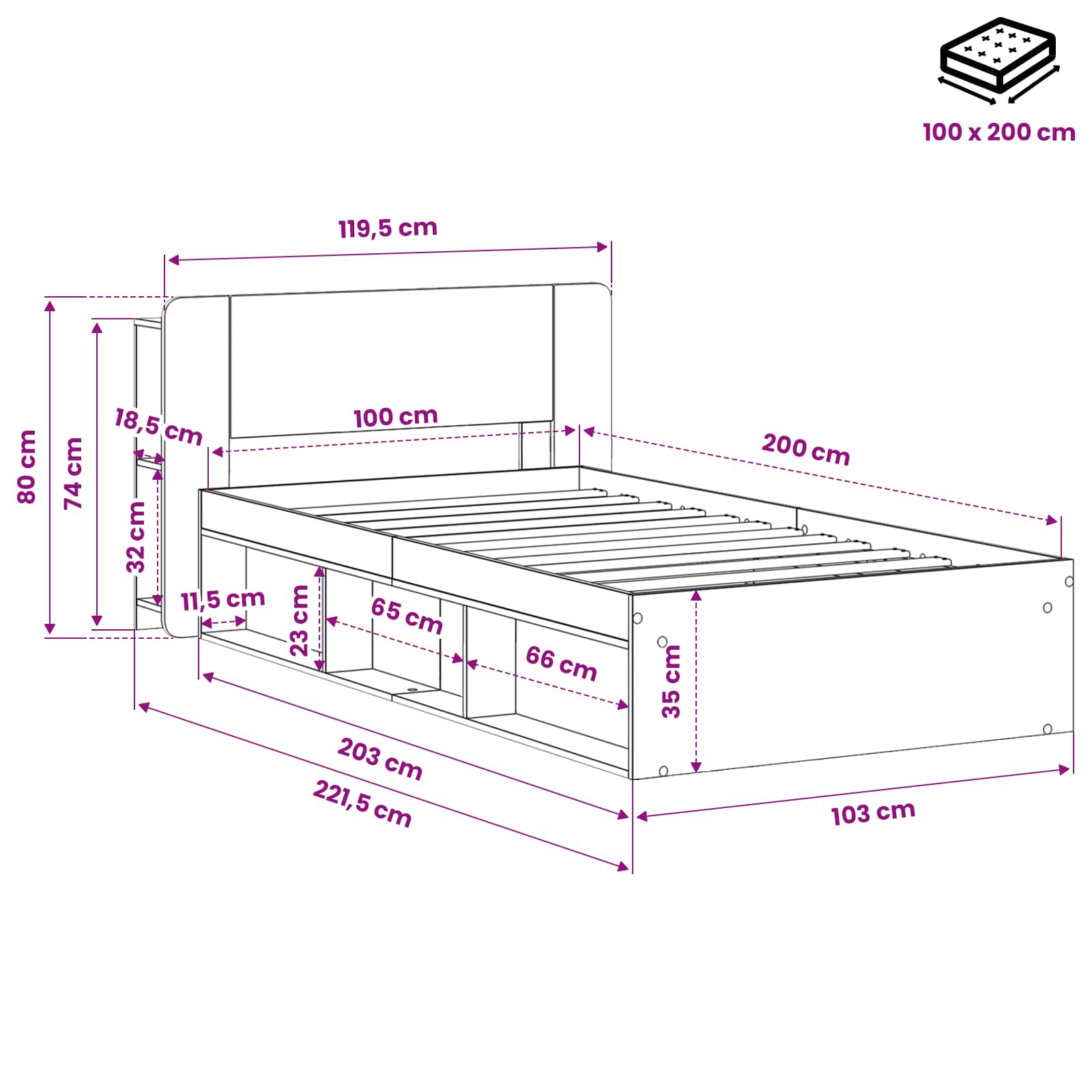 Bettgestell mit Stauraum Artisan-Eiche 100 x 200 cm