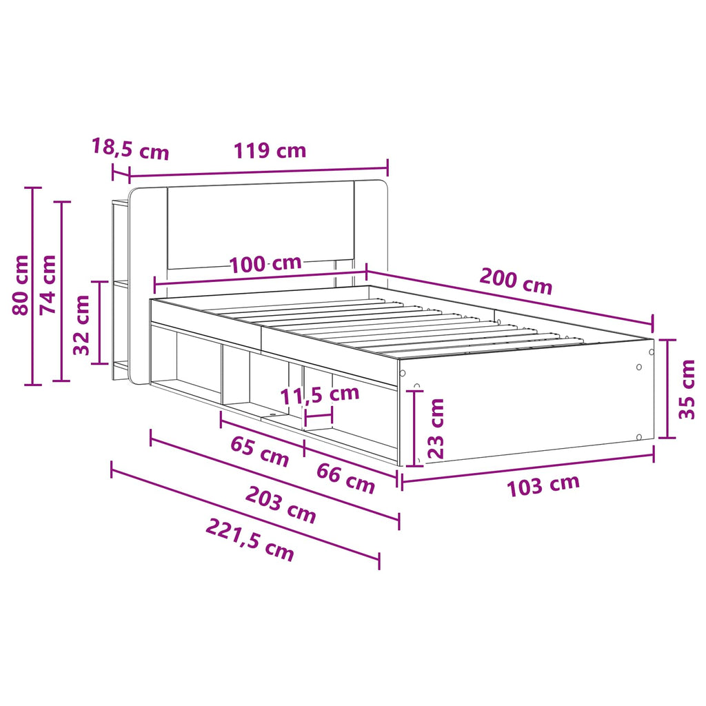 Bettgestell mit Stauraum Schwarz 100 x 200 cm Holzwerkstoff
