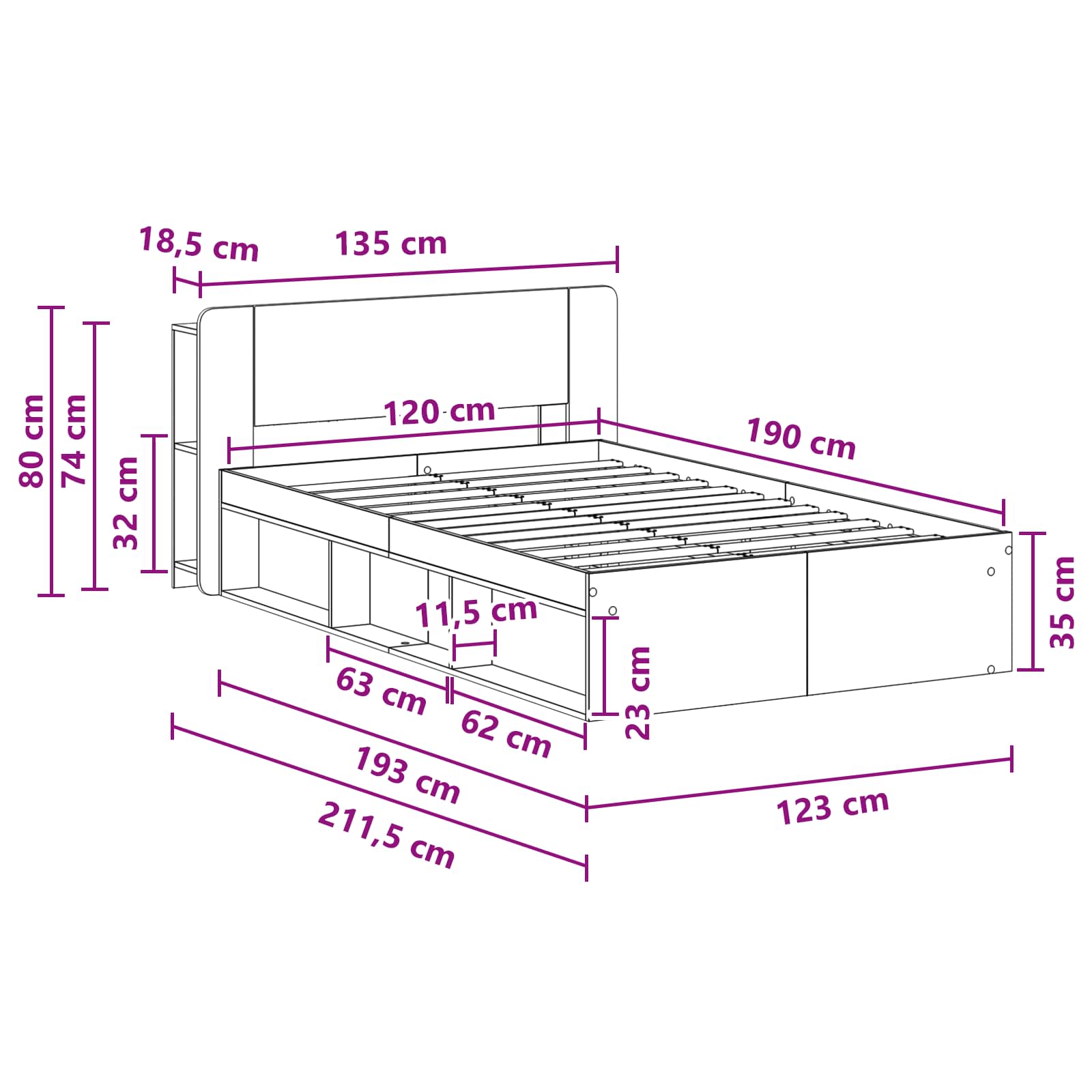 Bettgestell mit Stauraum Altholz 120 x 190 cm Holzwerkstoff