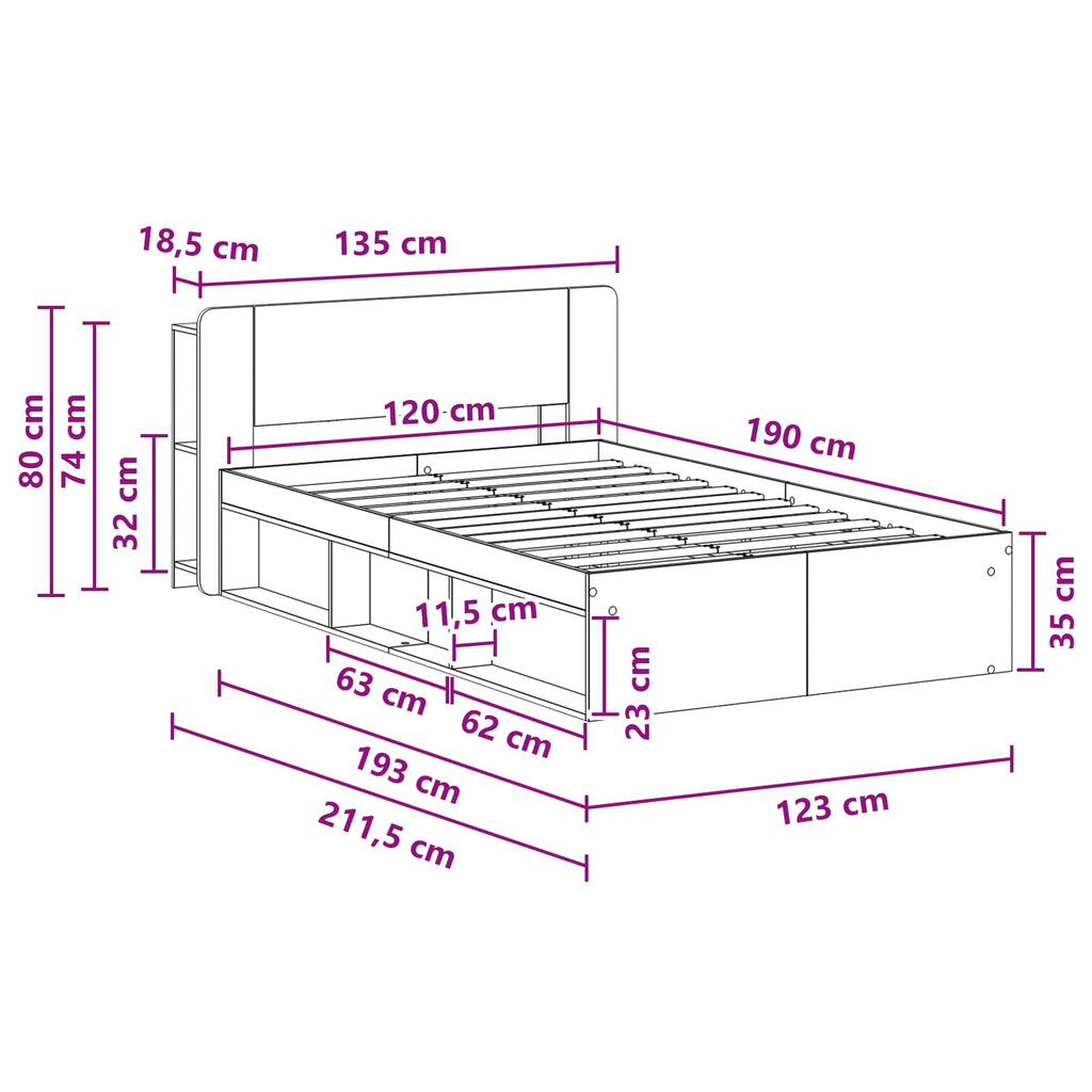 Bettgestell mit Stauraum Weiß 120 x 190 cm Holzwerkstoff