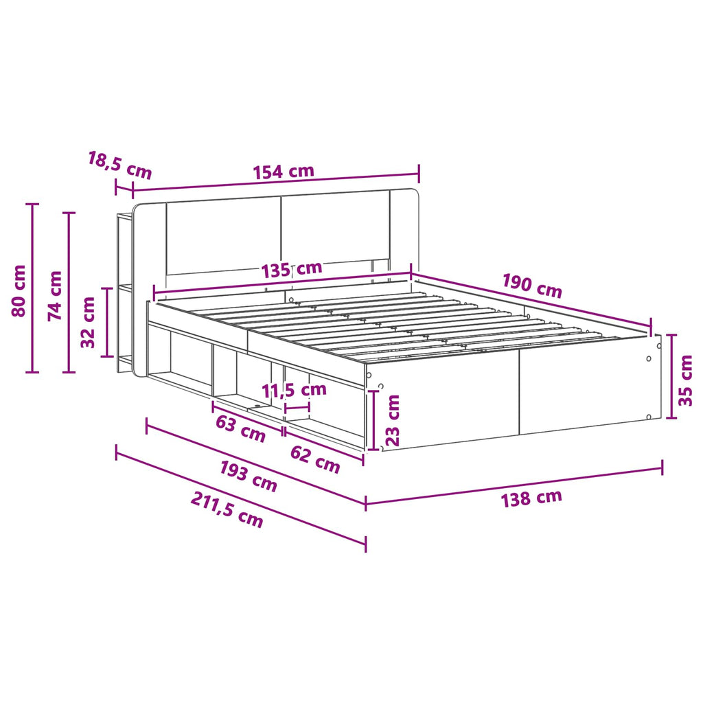 Bettgestell mit Stauraum Altholz 135 x 190 cm Holzwerkstoff