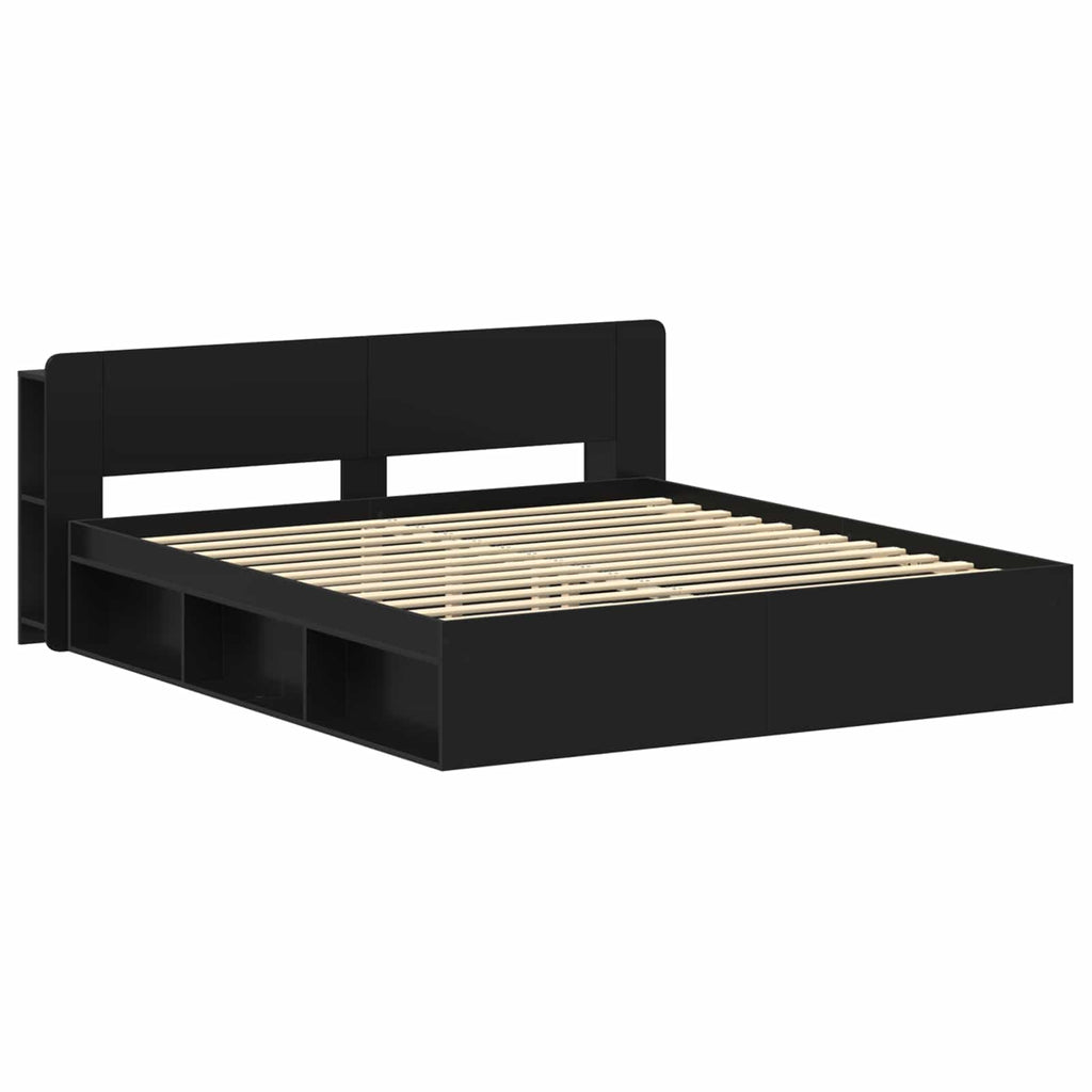 Bettgestell mit Stauraum Schwarz 180 x 200 cm Holzwerkstoff