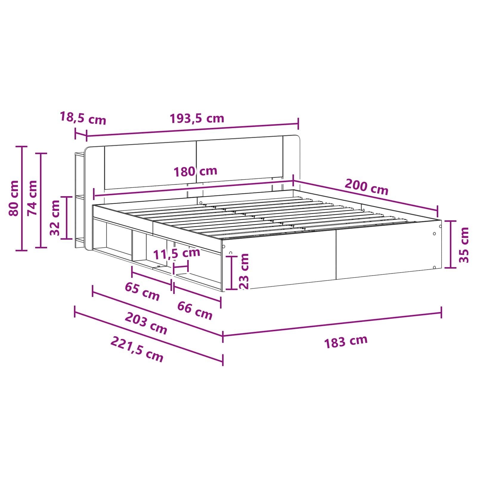 Bettgestell mit Stauraum Schwarz 180 x 200 cm Holzwerkstoff