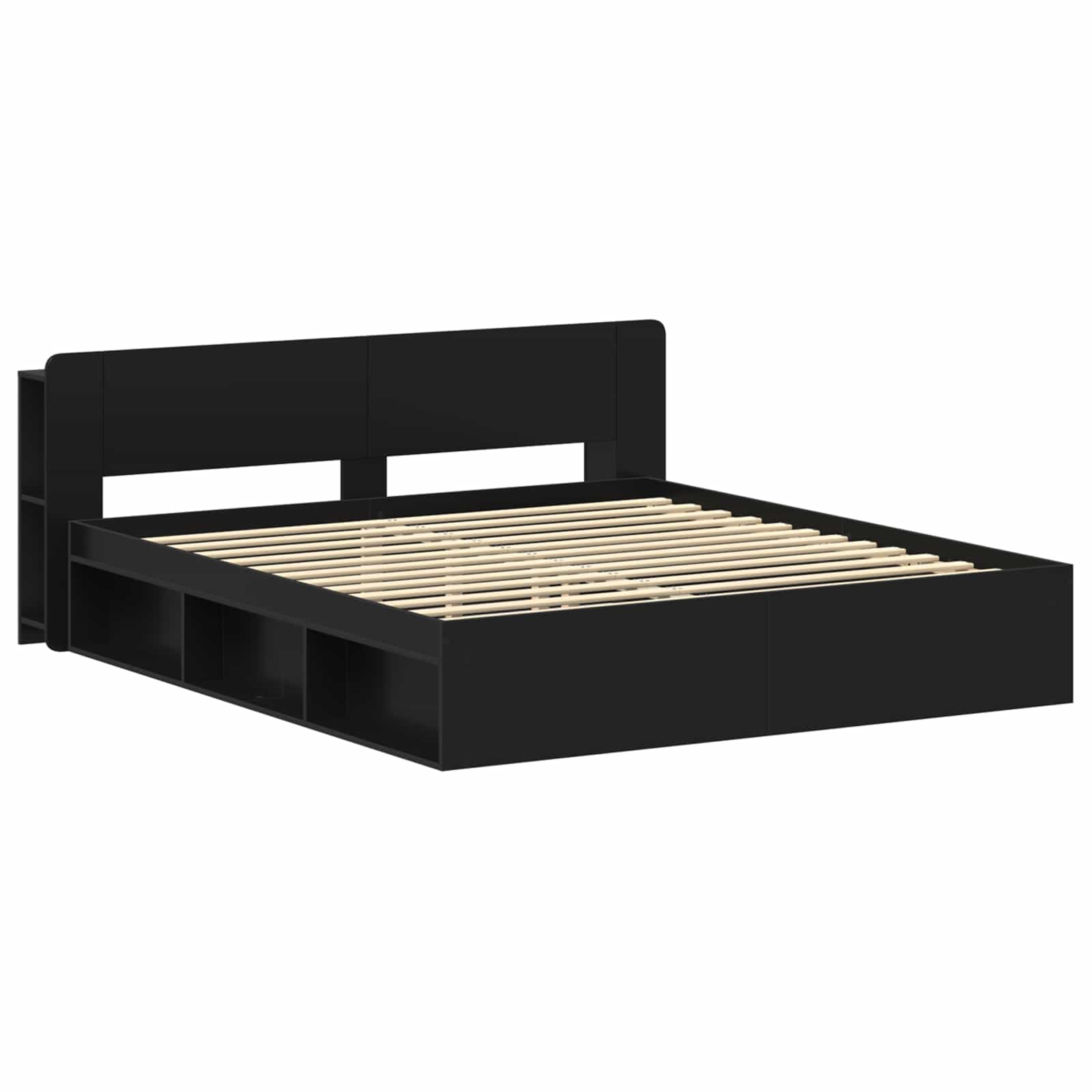 Bettgestell mit Stauraum Schwarz 200 x 200 cm Holzwerkstoff