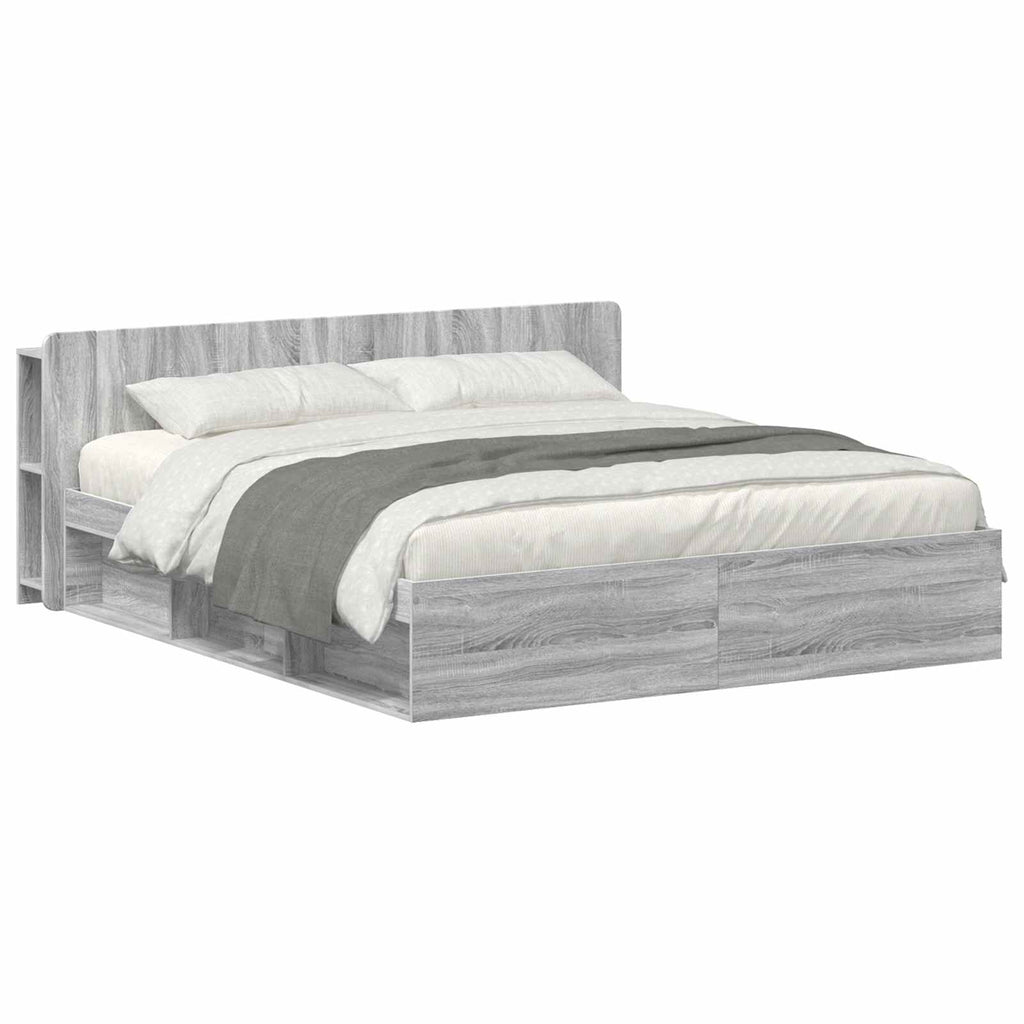 Bettgestell mit Stauraum Grau Sonoma 200 x 200 cm Holzwerkstoff