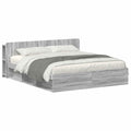 Bettgestell mit Stauraum Grau Sonoma 200 x 200 cm Holzwerkstoff
